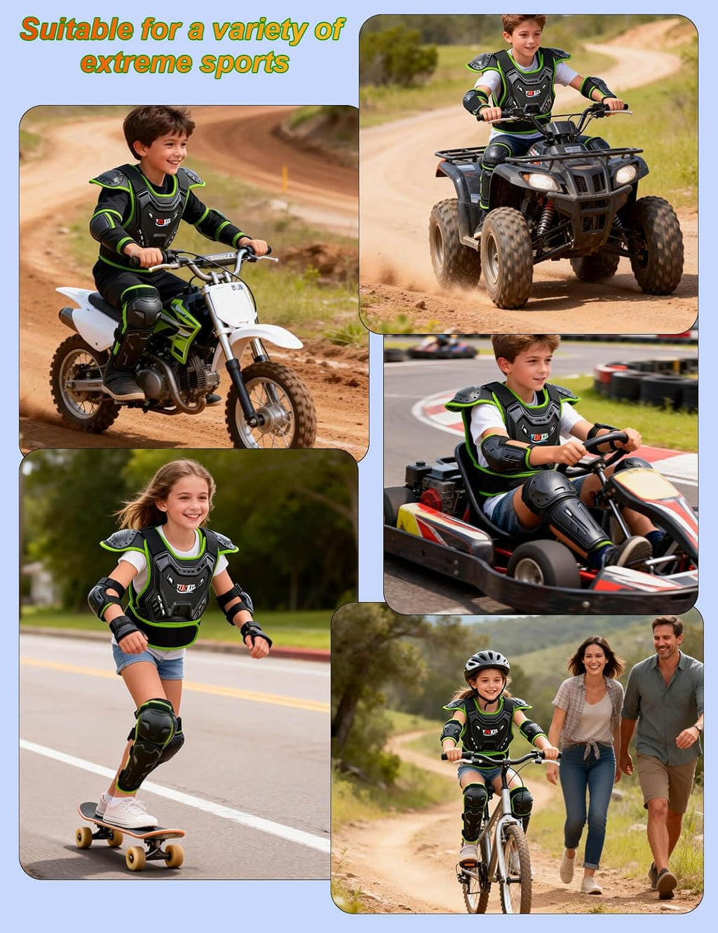 Motorcycle Armor Protective Vest Suit for Child Teen，Kids Dirt Bike Gear Riding Protection with Arm Knee Pads Sets for MTB ATV Off-Road Riding