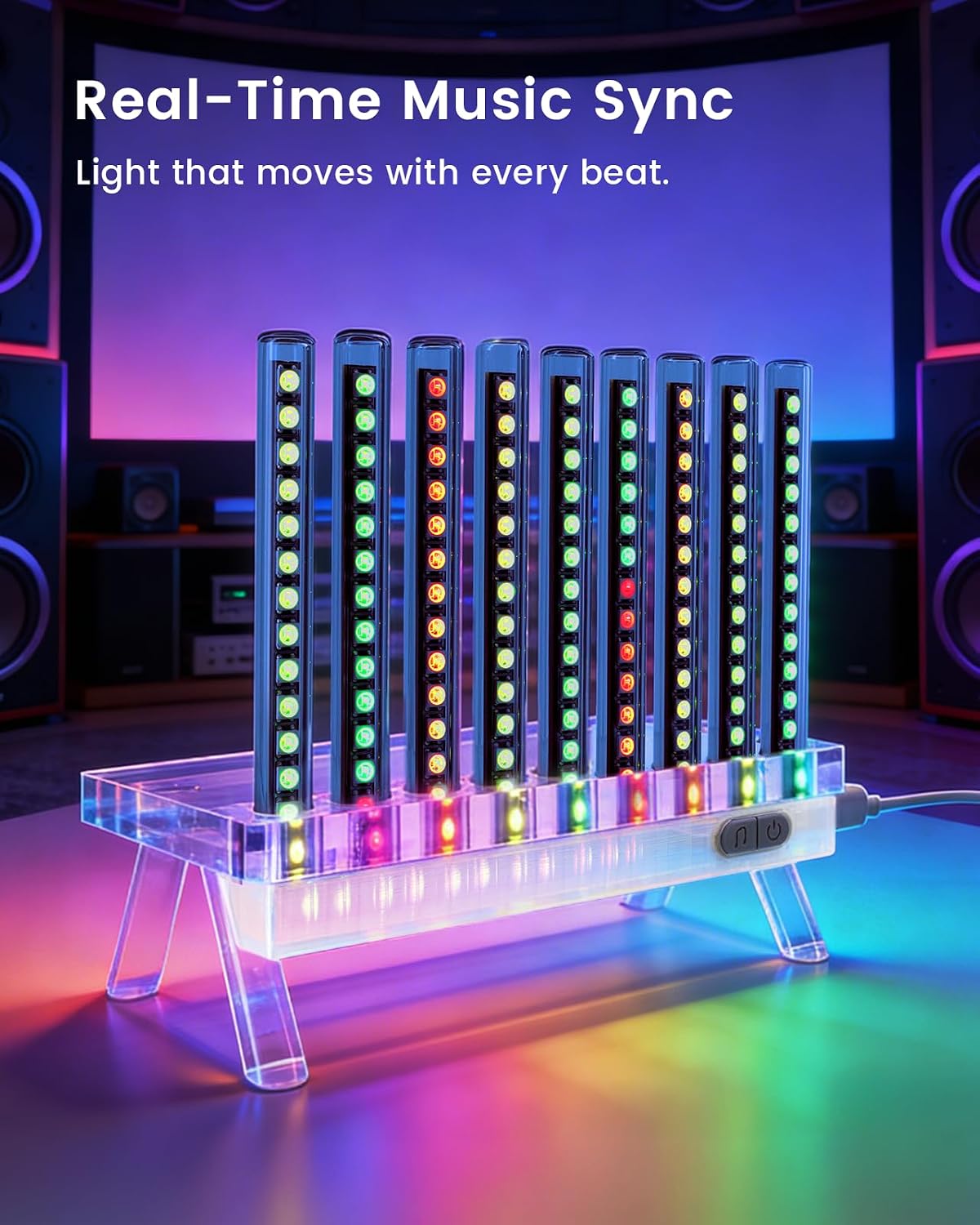 Sound Reactive Ambient Light, Smart App-Controlled Music Rhythm Lamp with Custom Modes, Designed for Portable Speaker Setup for Bedroom, Dorm, Living Room (Orange)
