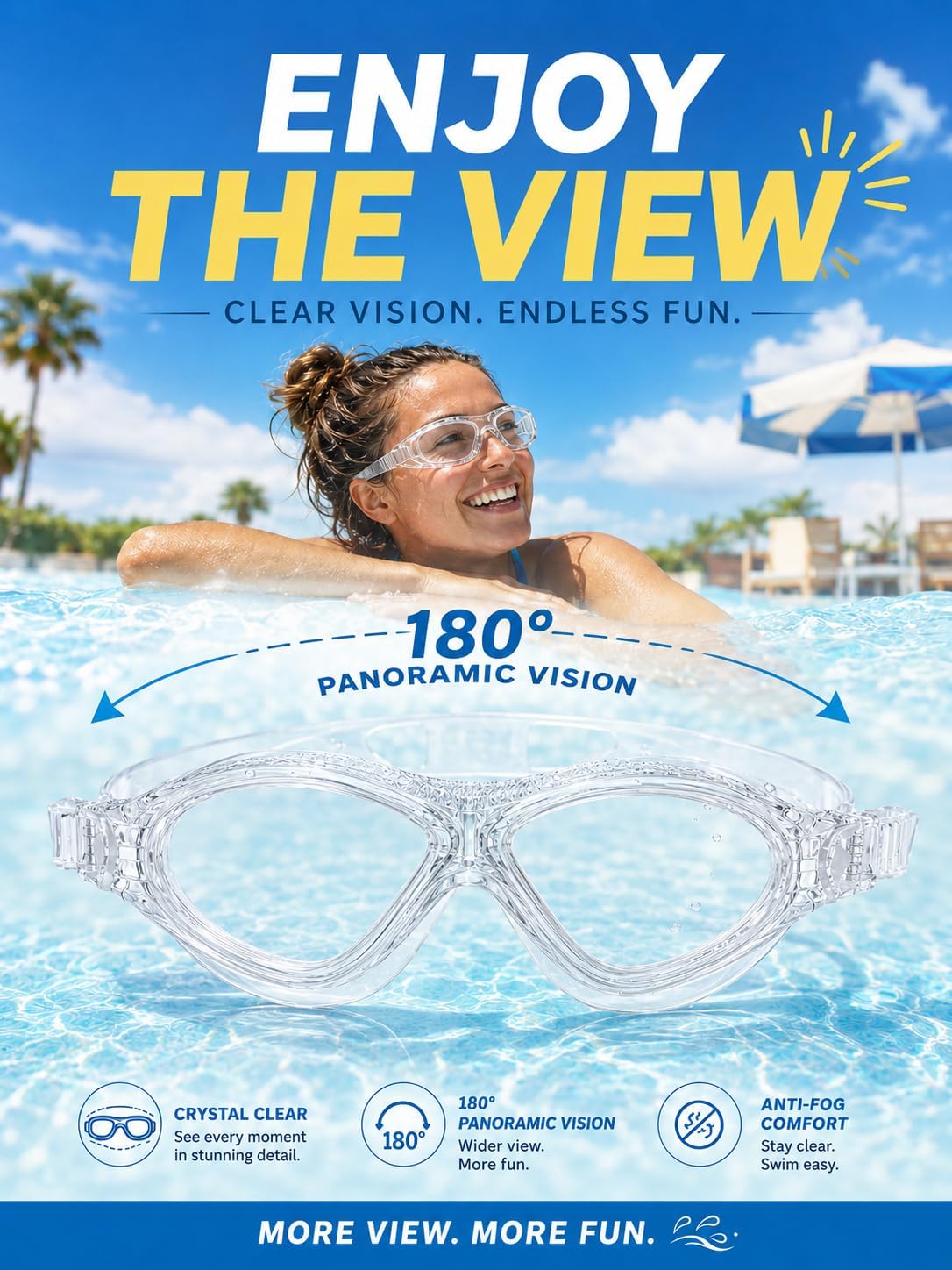 Adult Swim Goggles, Liquid Silicone Anti Fog Swimming Goggles for Men and Women with Anti-Fog/UV & 180° Clear View