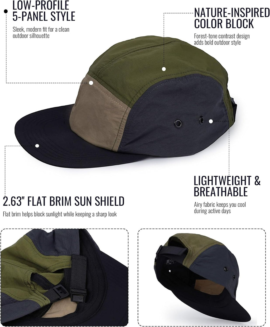 CLAPE 5 Panel Hat for Men, Curved Brim UPF50+ Sun Hats Quick Dry Outdoor Sports Running Hat Baseball Cap