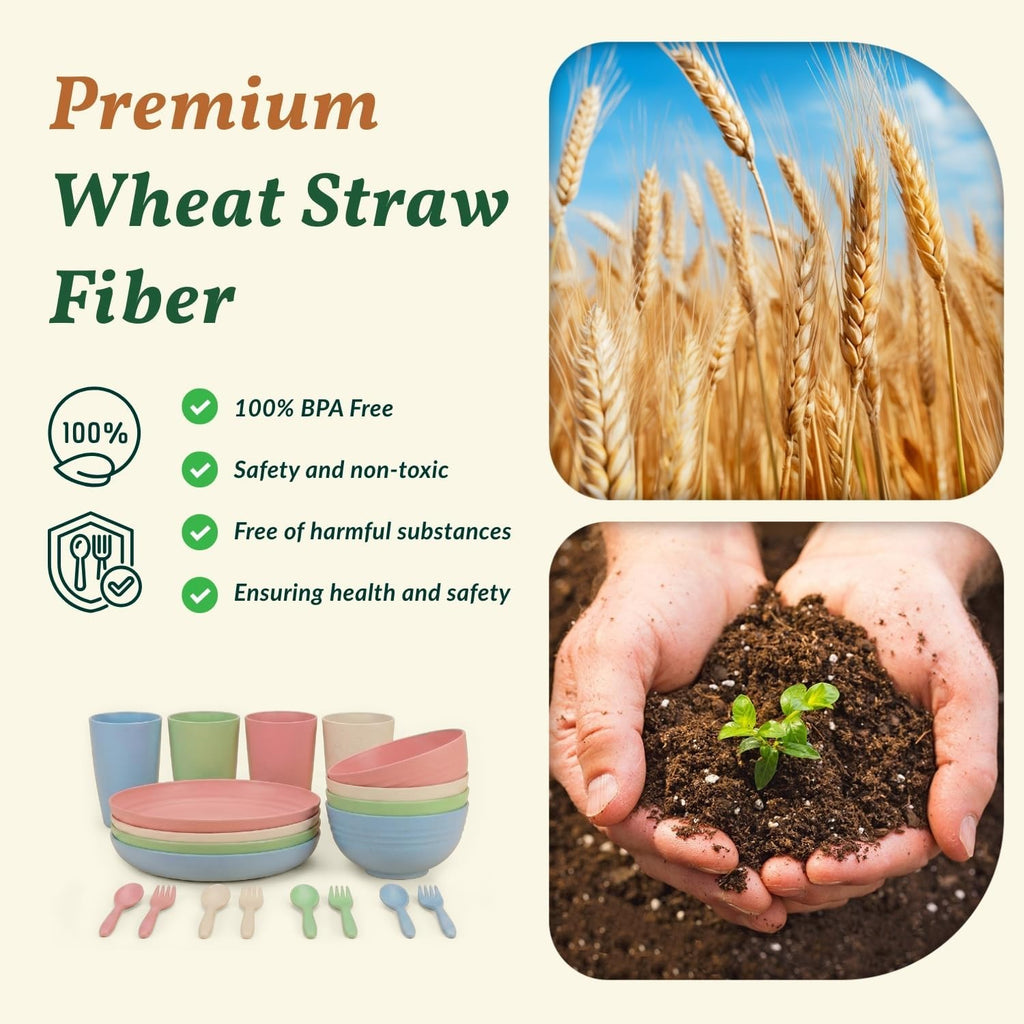 Homienly Wheat Straw Dinnerware Sets 20 PCS Cups and Plates Sets for Kitchen Microwave and Dishwasher Safe Plate Set Unbreakable Camping Dish Set Kids Plates and Bowls Sets for Picnic, RV (Multilight)