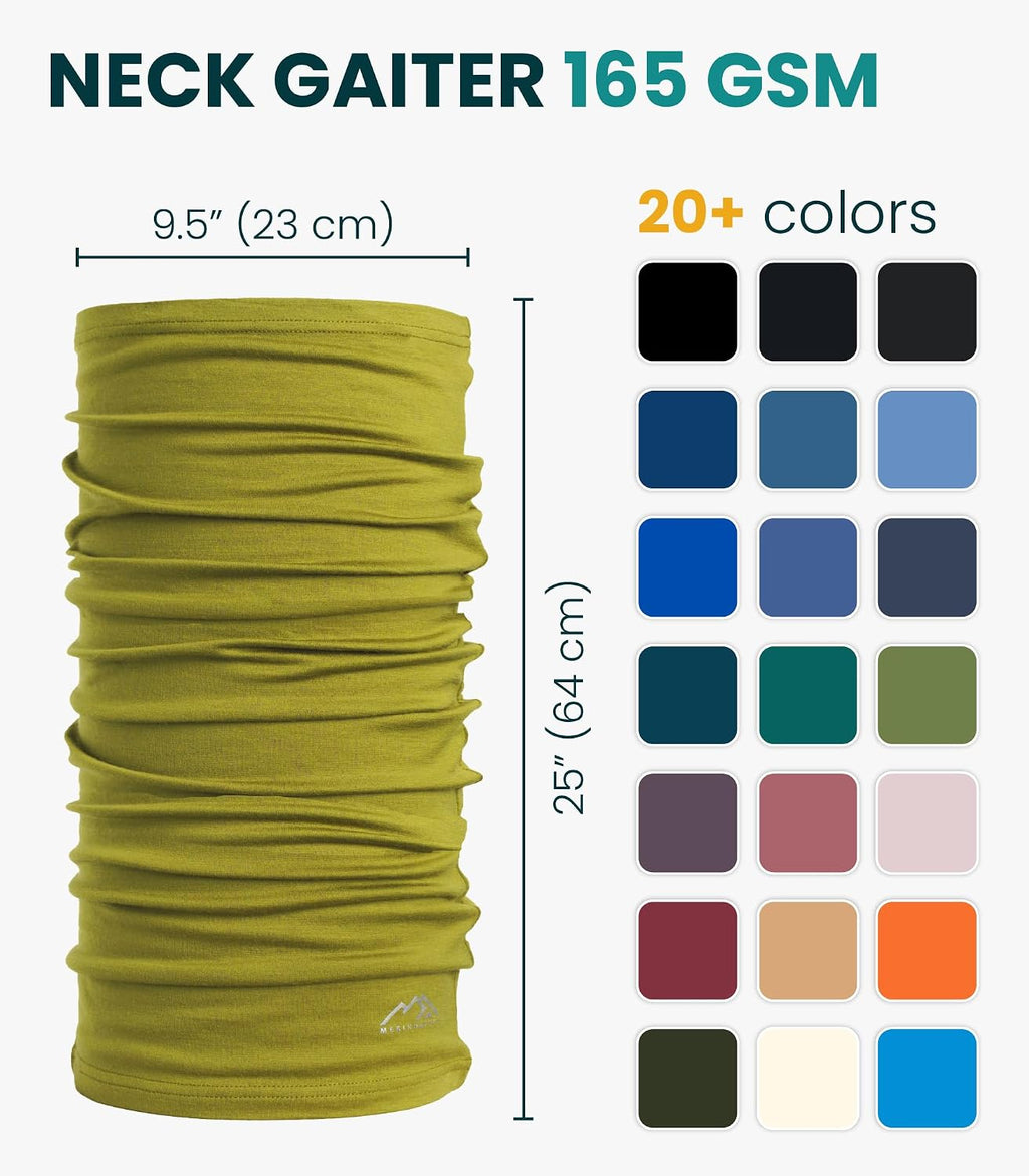 100% Merino Wool Neck Gaiter, 17.5um Face Mask, Unisex Neck Warmer 1-2 Pack