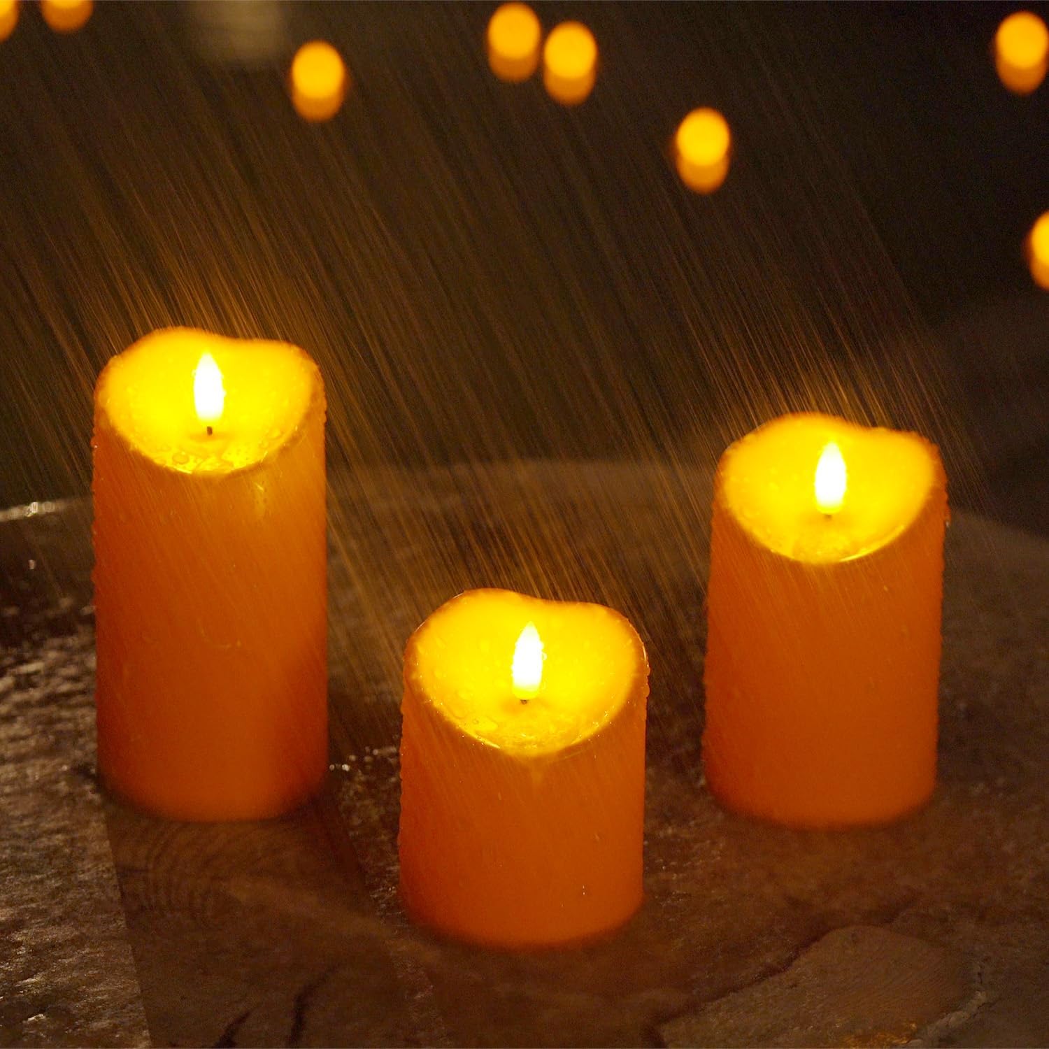 Homemory Halloween Orange Flameless Candles Outdoor, Fall Candles Battery