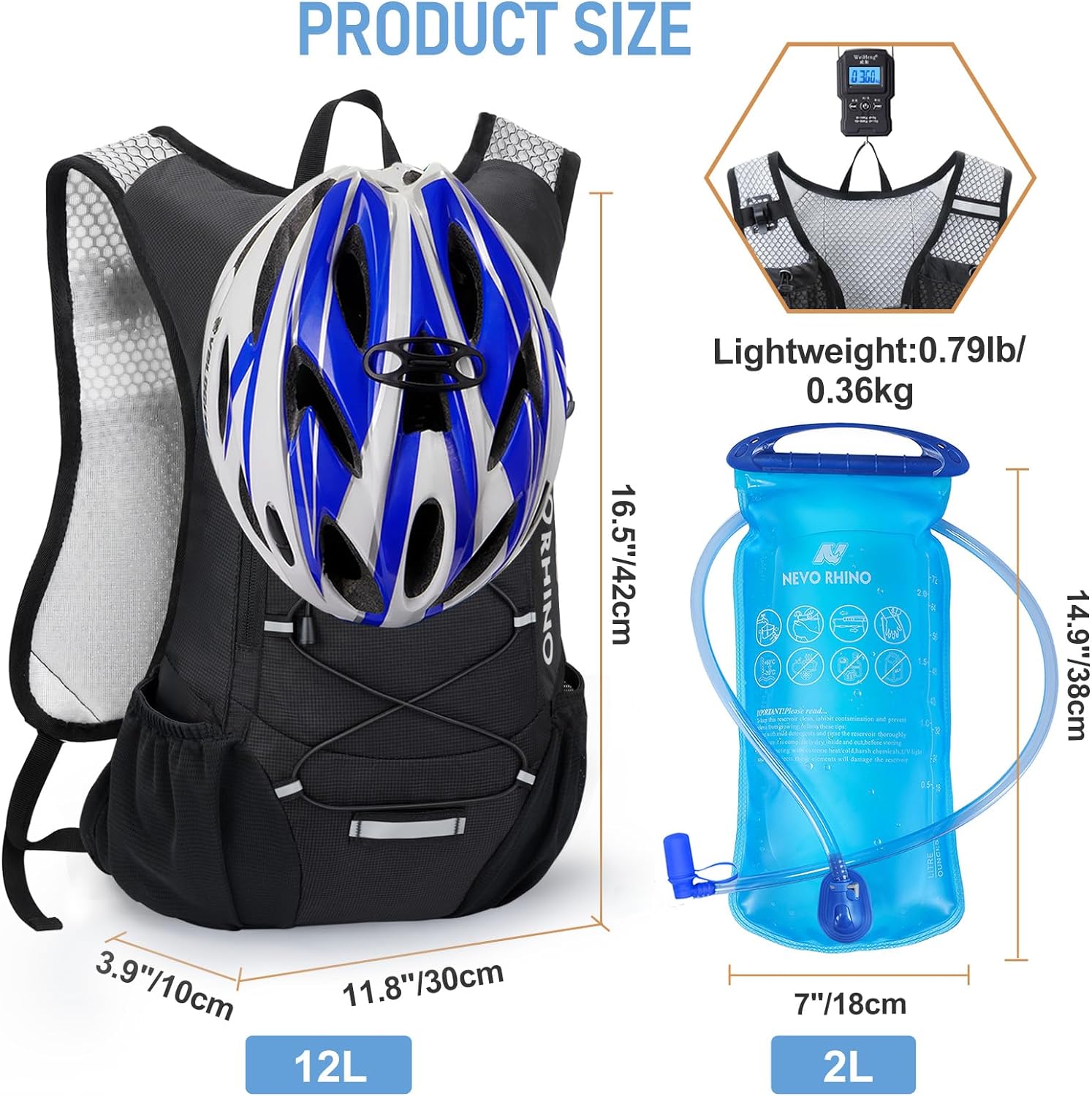 Lightweight Hydration Backpack, Running Backpack with 2L Water Bladder
