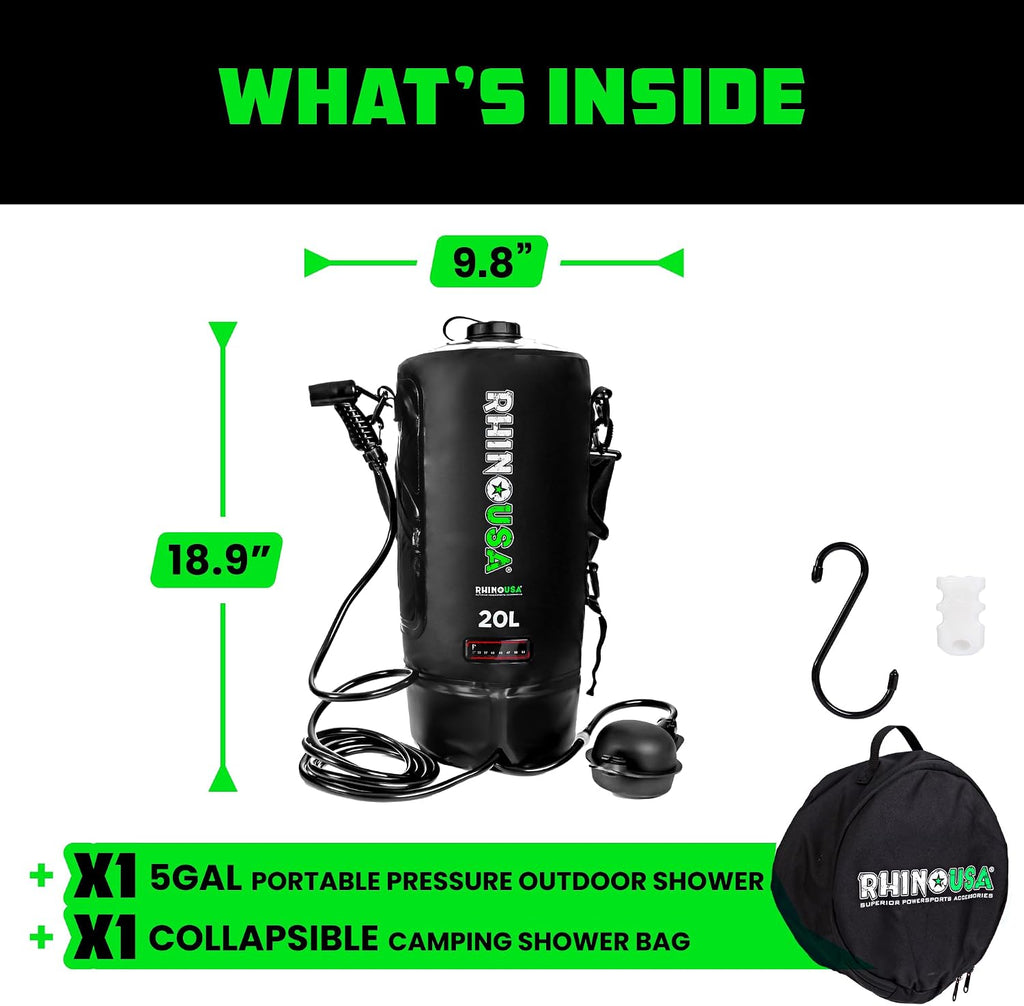 Rhino USA Portable Solar Camp Shower - 5 Gal/20L for Camping & Overlanding