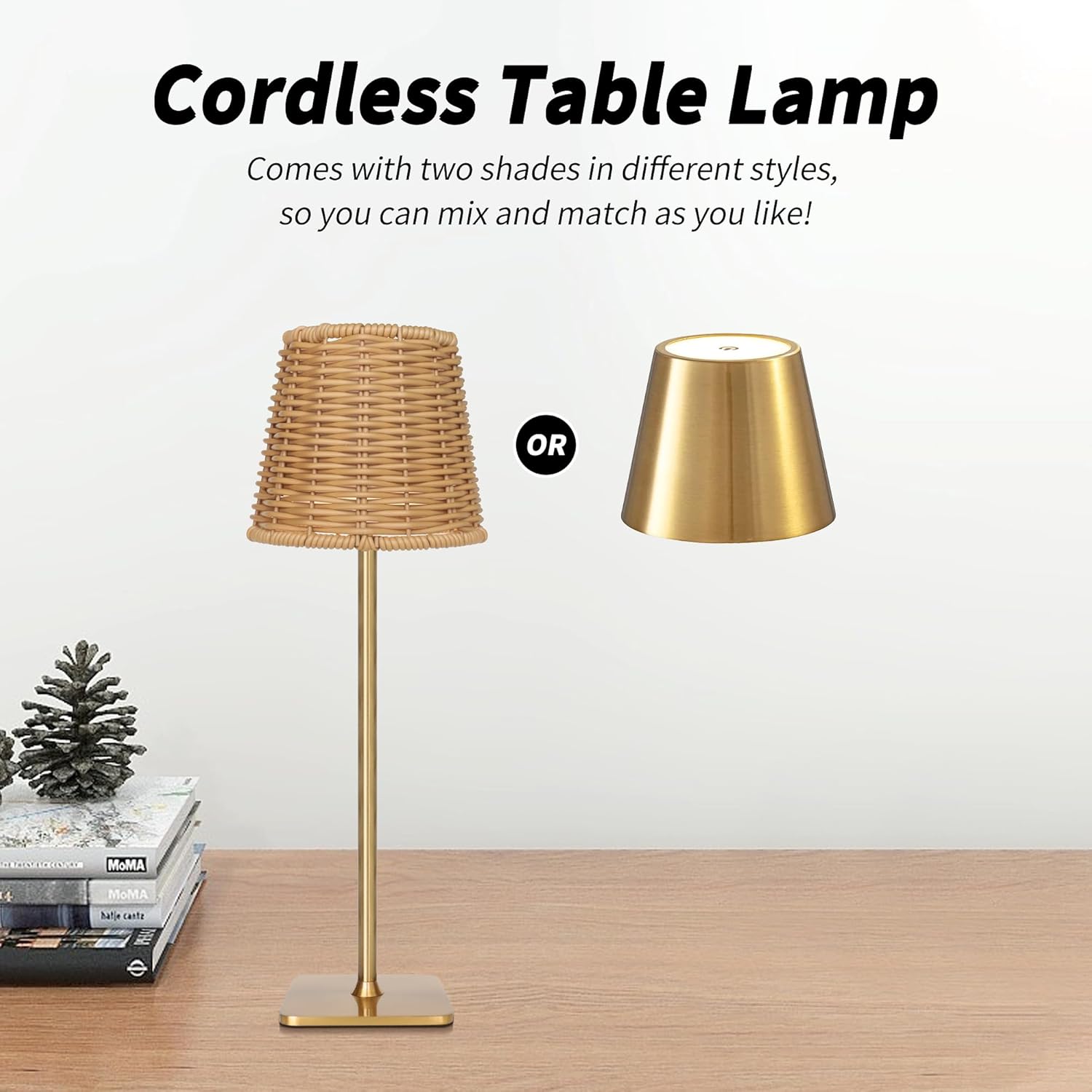 Mr. White Outdoor Waterproof Cordless Wireless Rechargeable Portable Top Touch Battery Operated Powered LED Table Lamp Desk Lamp Lights for Restaurant Kitchen Patio Dinner Dining (Gold)