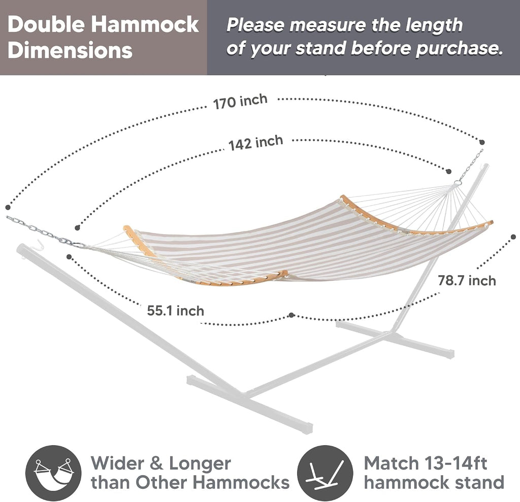SUNCREAT Hammocks 14 FT Quick Dry Hammock with Spreader Bar, Light Gray