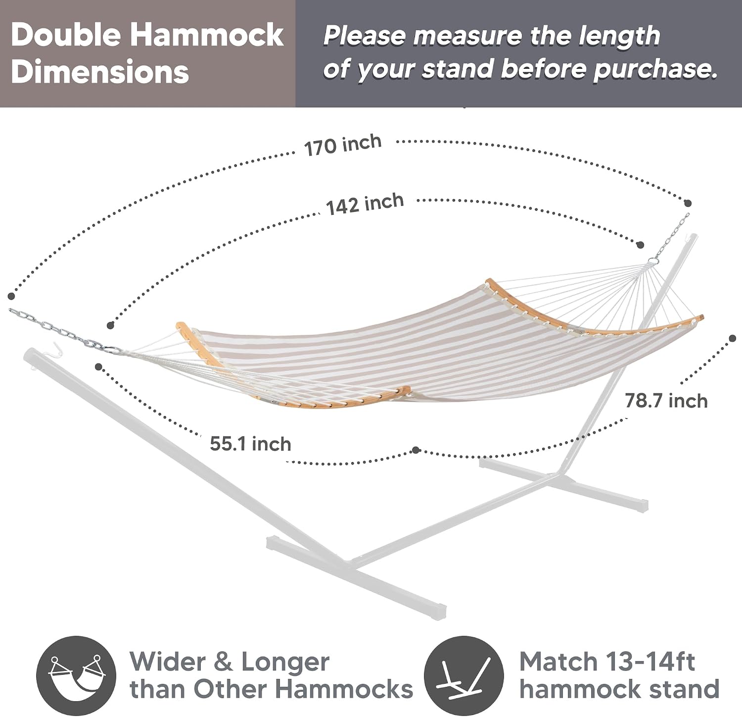 SUNCREAT Hammocks 14 FT Quick Dry Hammock with Spreader Bar, Light Gray