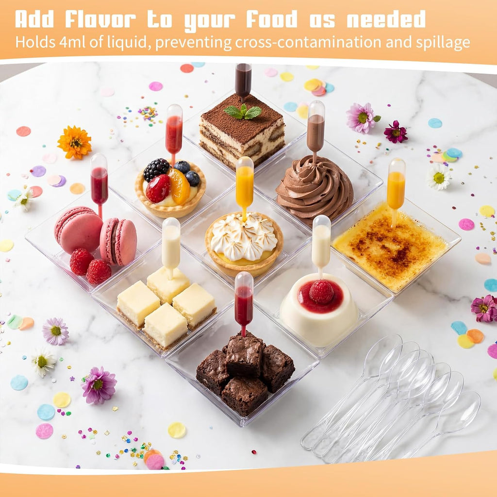 Mifoci 100 Set Mini Dessert Plates Spoon and Pipette, Square Plate & Spoon