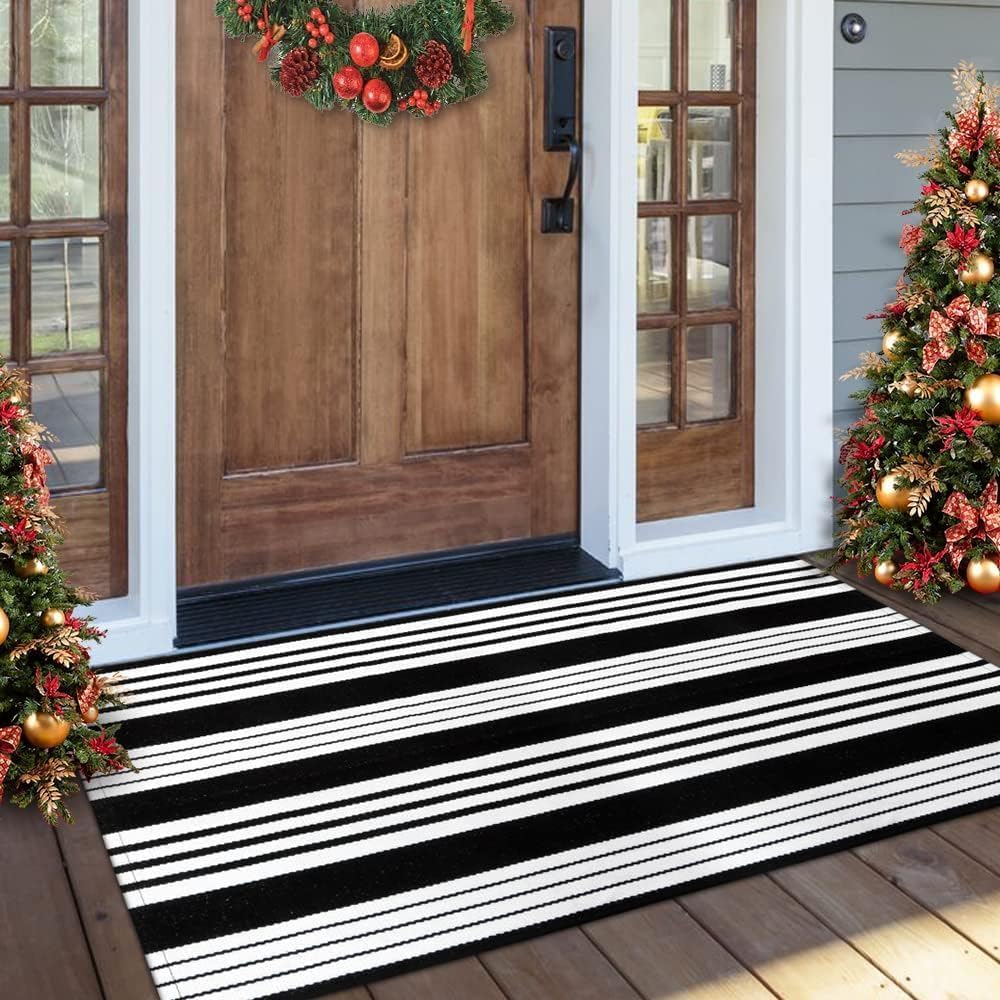 OJIA Black and White Outdoor Rug 24"x51" Halloween Door Mat Fall Porch Rugs