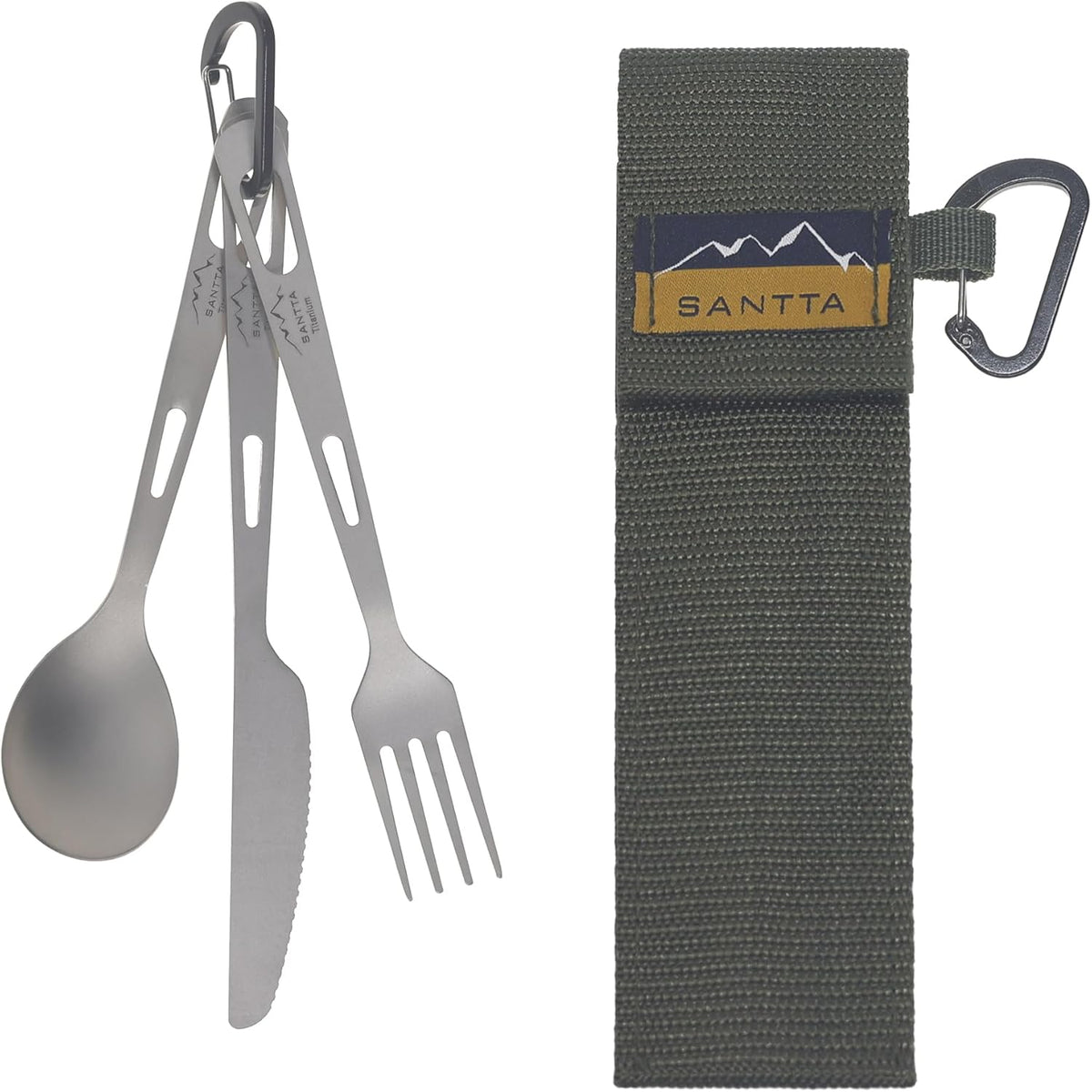 SANTTA Titanium Utensils-Spoon Fork Knife 3-PC Portable Cutlery Set