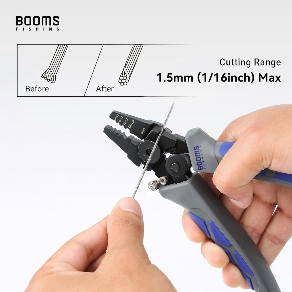 Booms Fishing CP4 Wire Crimping Tool with Cutter, Effort-Saving Fishing Crimping Pliers, High Carbon Steel Fishing Plier Wire Rope Leader Crimper Tool, 7 inch Crimpers Swager with Ergonomic Handle