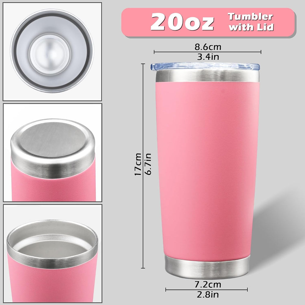 20oz Tumbler with Lid Stainless Steel Tumblers Insulated Mug Pink 12P