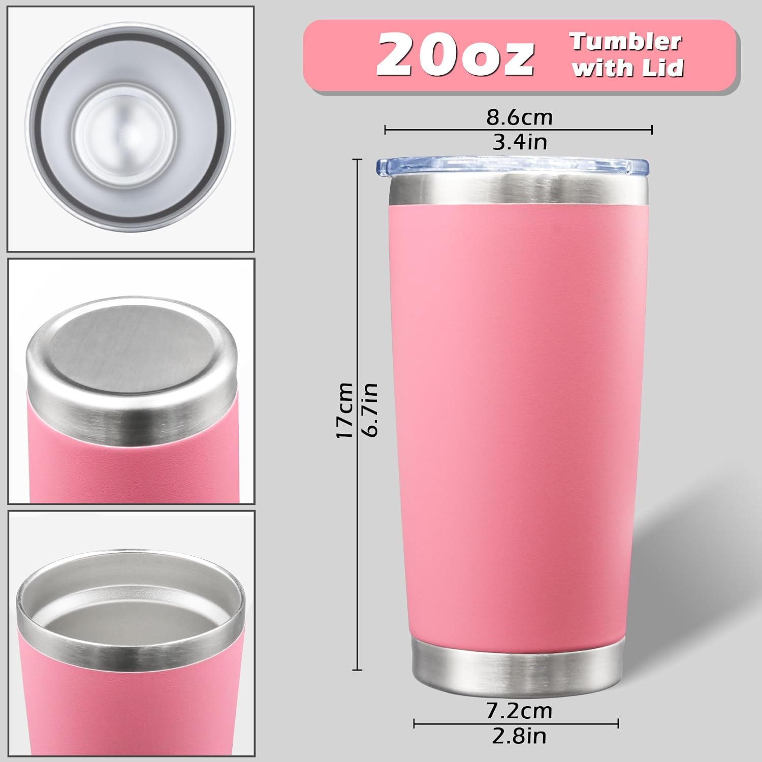 AIANJI 20oz Tumbler with Lid Stainless Steel Tumblers Insulated Mug Pink 6P