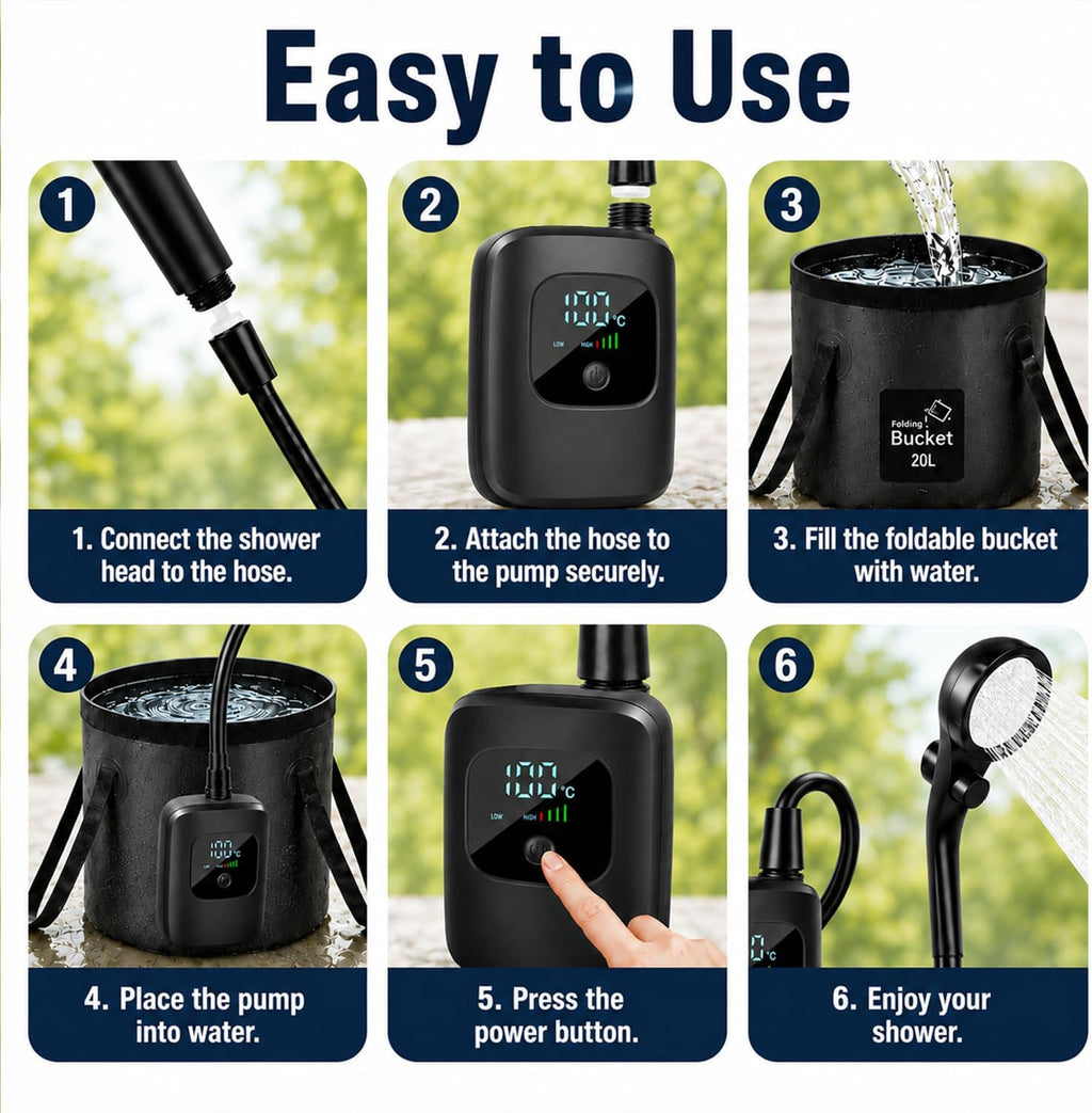 Portable Shower for Camping, Rechargeable Camping Shower, Long Running Time