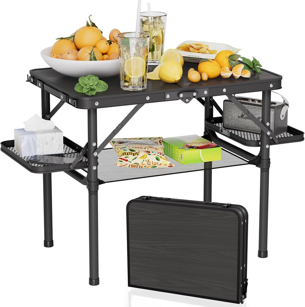 Titanker Folding Camping Table Small 2ft, Small Camp Table Portable with Side Racks & Storage Net, Folding Picnic Set, Portable Beach Table, Car Camping Essentials, Aluminum Light & Solid
