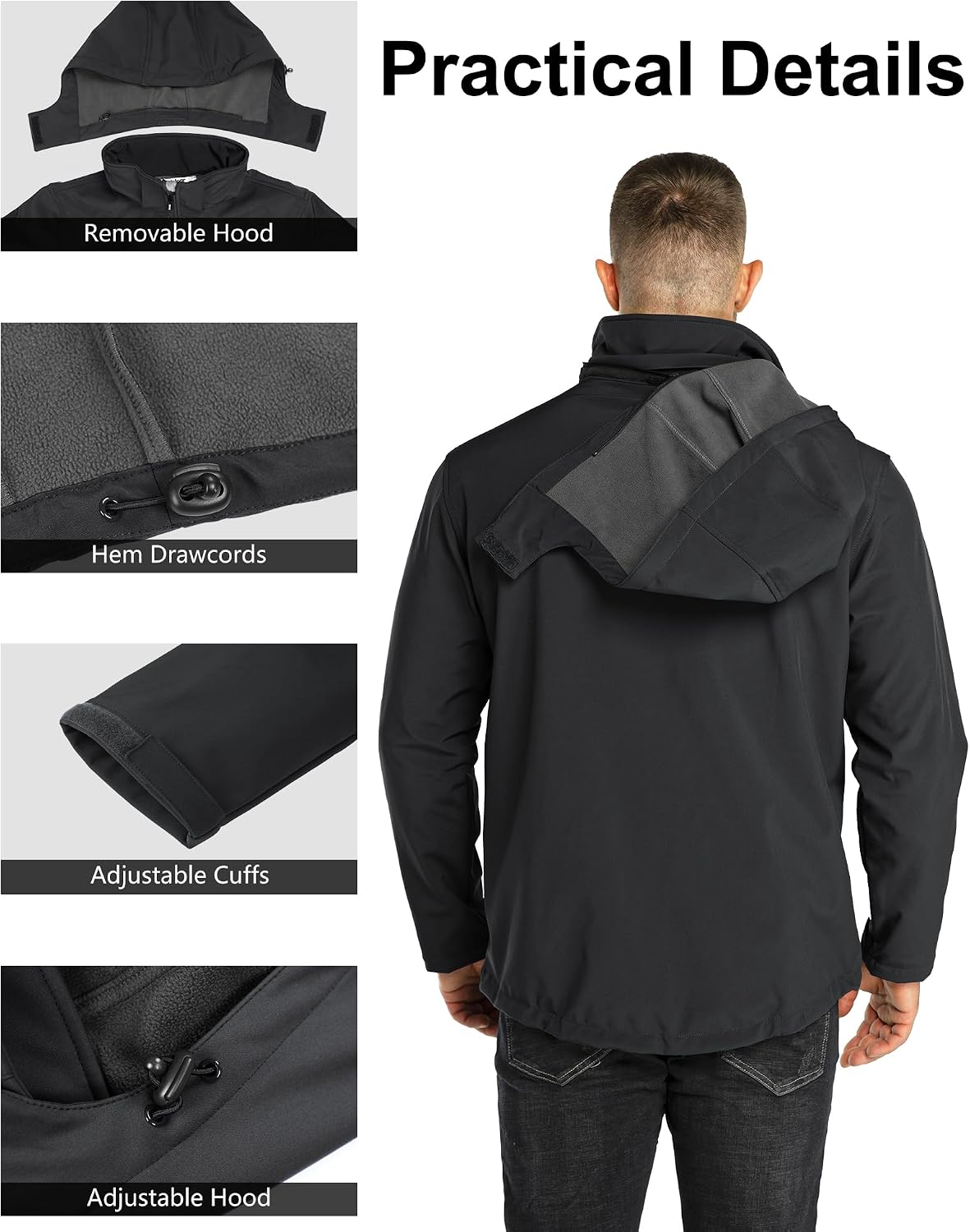 Outdoor Ventures Men's Softshell Jacket Waterproof Fleece Rain Shell Coat