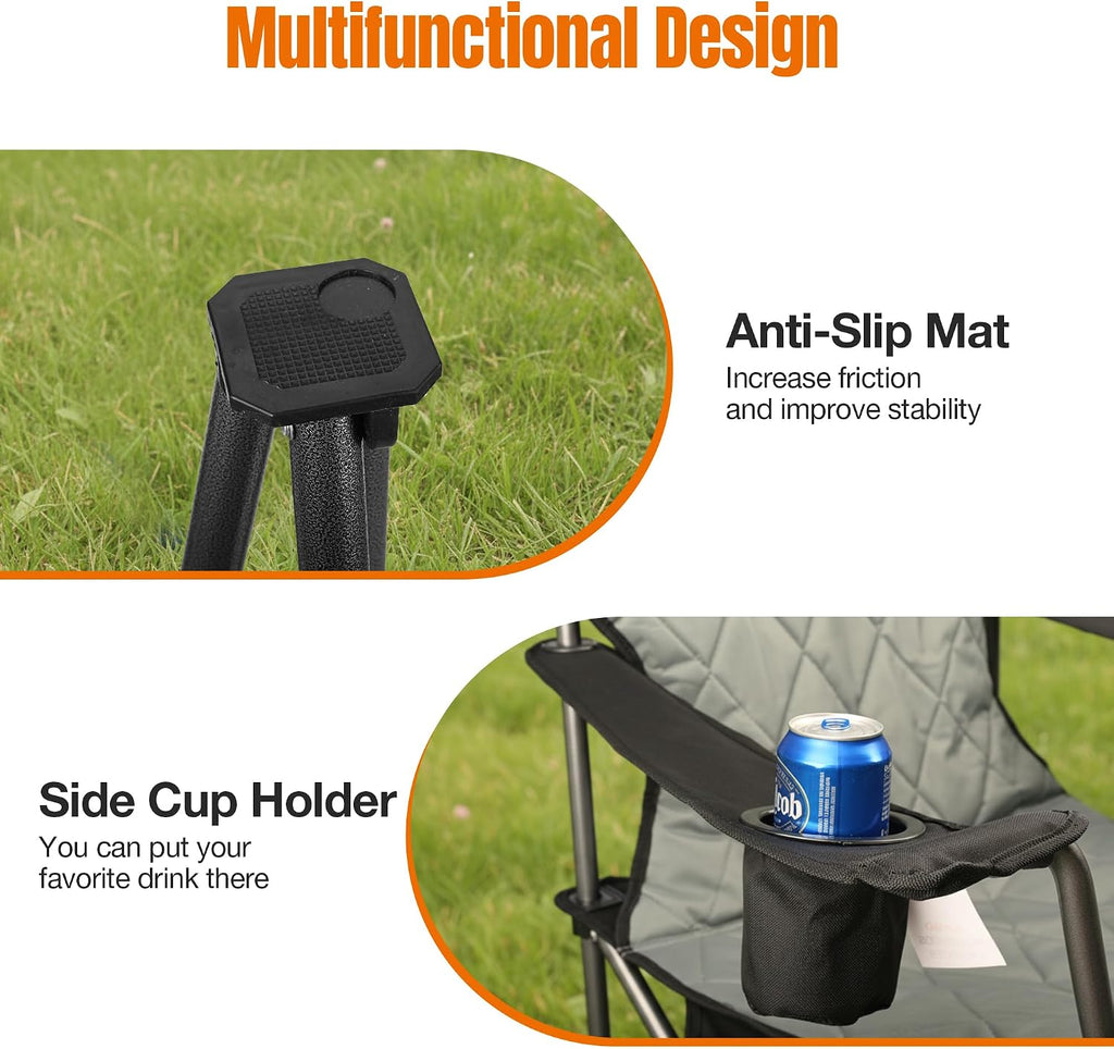 Oversized Padded Camping Chairs with Lumbar Support& Cooler Bag