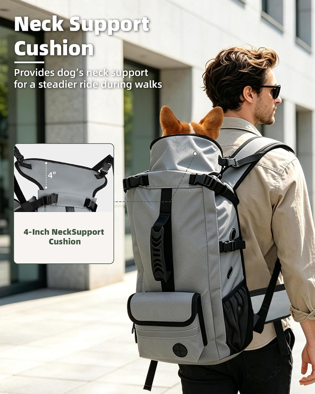 Breathable Dog Hiking Backpack Carrier for Medium Dogs, Grey