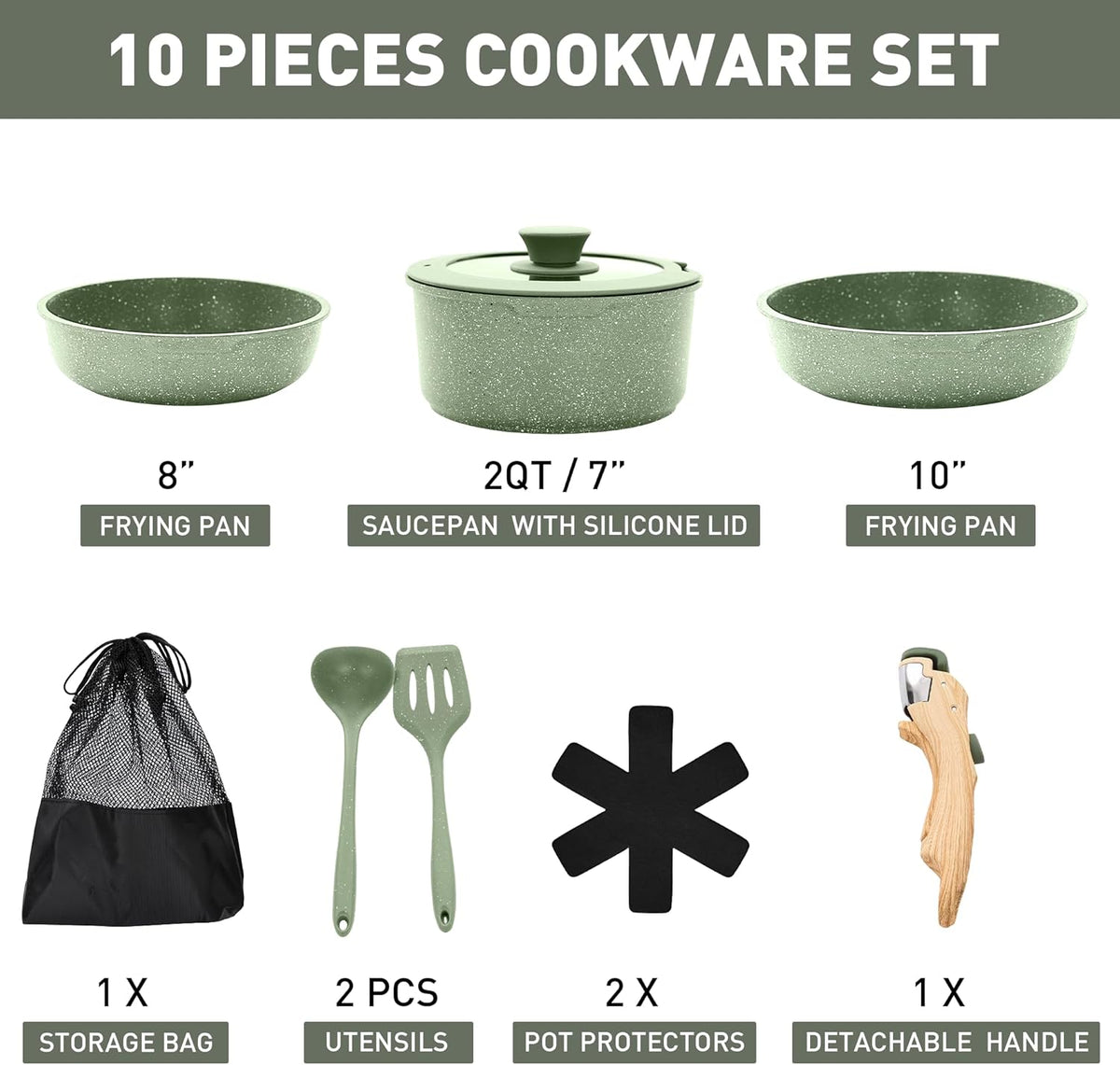 MAISON ARTS Camping Pots and Pans Set Non Stick with Removable Handle