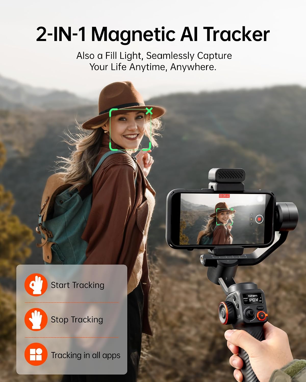Hohem iSteady M6 Kit Smartphone Gimbal Stabilizer, Magnetic AI Tracking Sensor Fill Light, OLED Display, 3-Axis Phone Gimbal for iPhone Android, Phone Stabilizer for Video Recording, YouTube TikTok