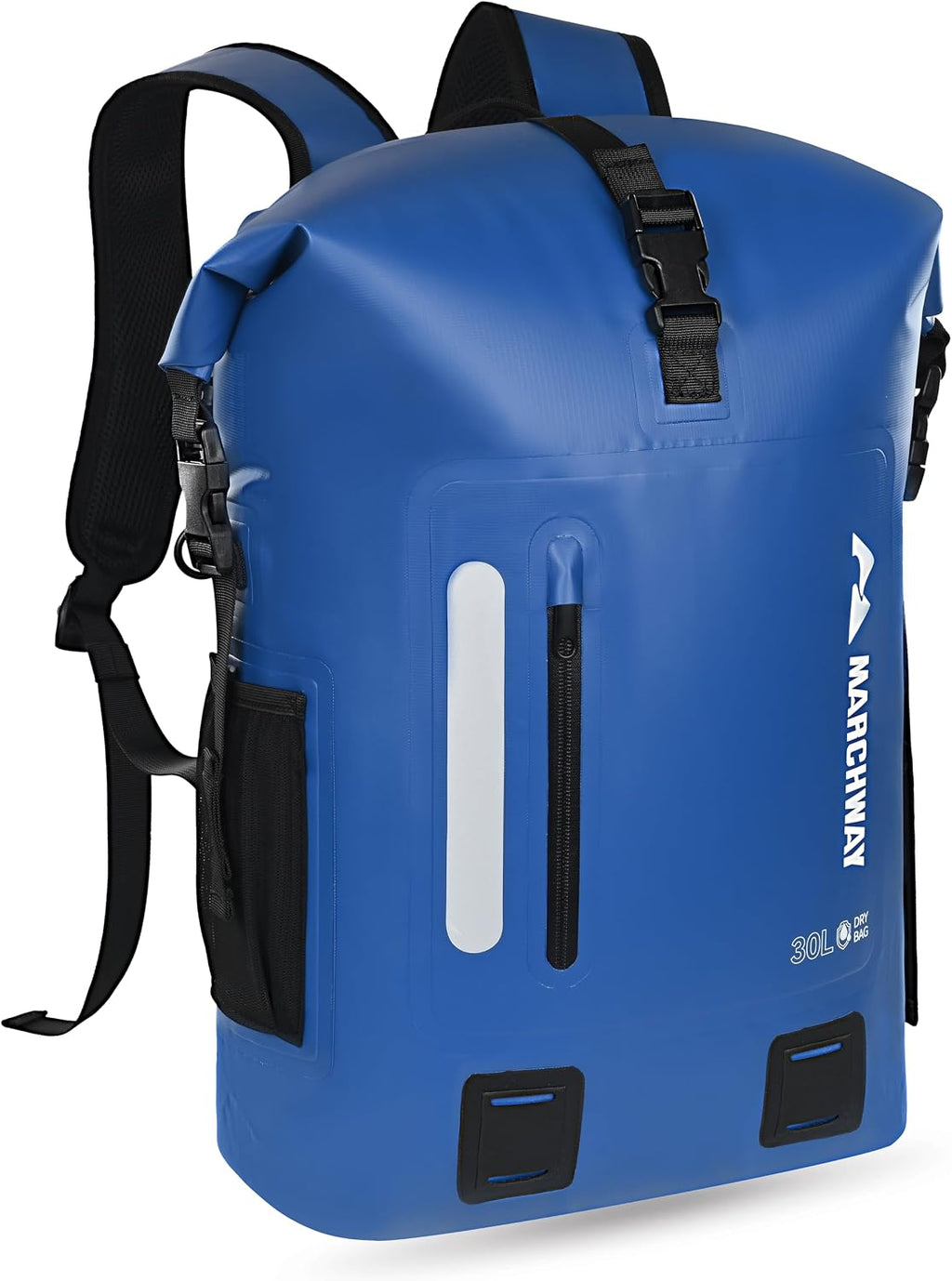 MARCHWAY Roll Top Waterproof Backpack, Floating Dry Bag 20L/30L/45L with Ergonomic Rectangular Base, Cushioned Back, Hip Strap for Hiking Camping Kayaking Travel (Blue, 30L)