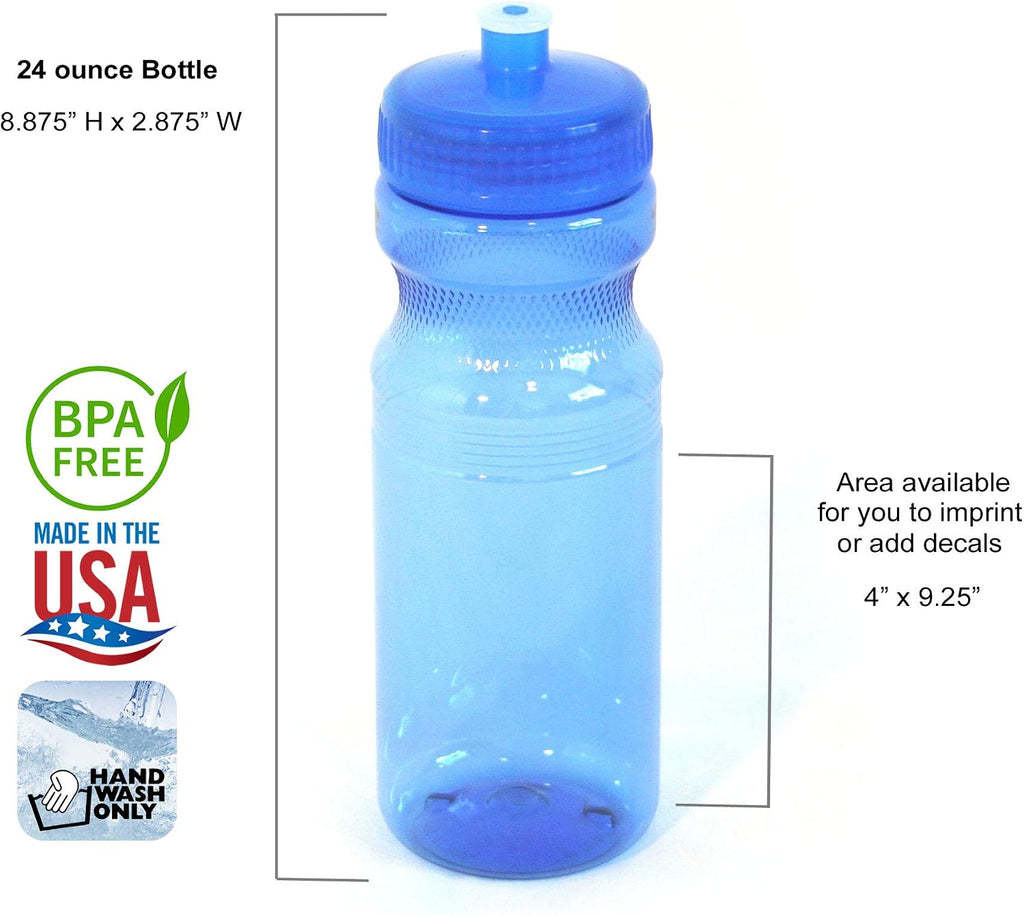 Rolling Sands BPA-Free 24 Ounce Blue Water Bottles, 3 Pack, Made in USA