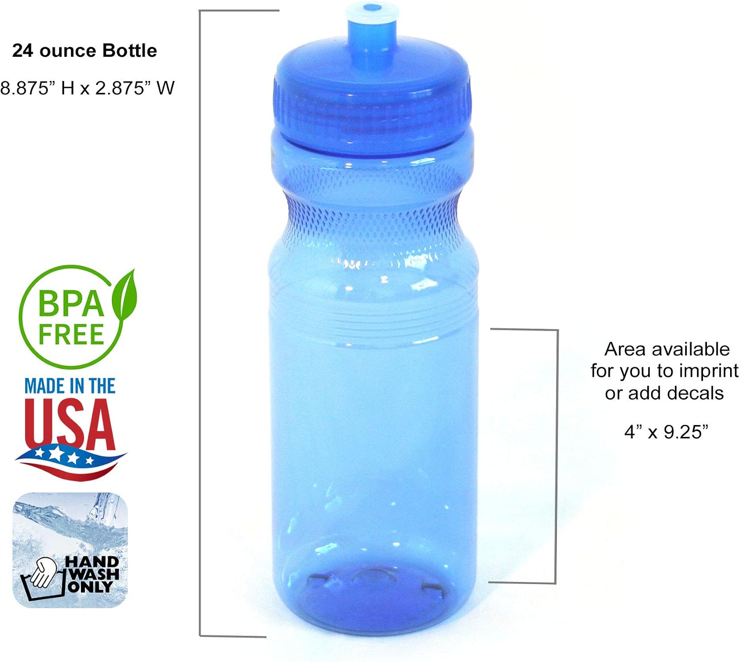 Rolling Sands BPA-Free 24 Ounce Blue Water Bottles, 3 Pack, Made in USA