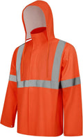 Hi Vis Rain Jacket Rain Suits for Men, High Visibility Waterproof Rain Coat with Hood, Class 3 Lightweight High Vis Rain Gear for Outdoor Activities& Safety Work, Men Women, Orange T, L-XL