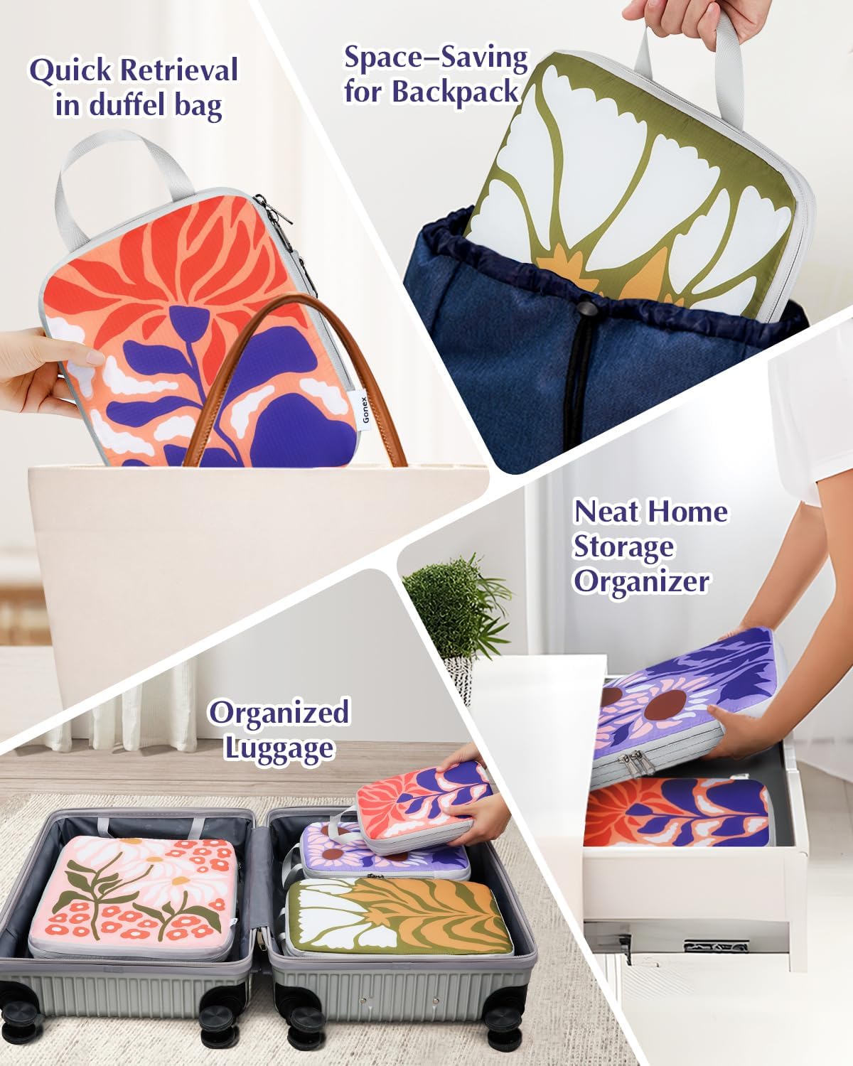 Gonex 4-Piece Compression Packing Cubes, Expandable Travel Organizers