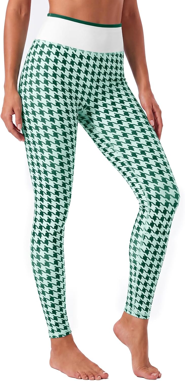 Aoysky Womens High Waist Houndstooth Leggings No Front Seam Yoga Pants