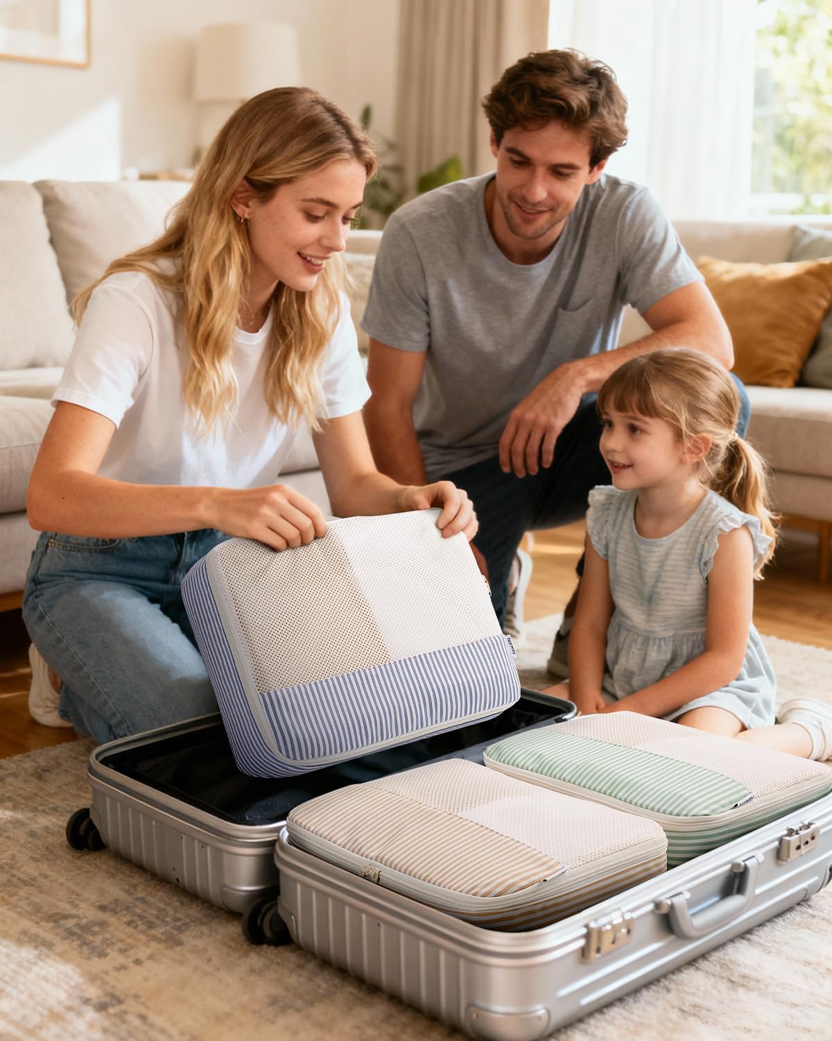 Narwey 7 Set Striped Packing Cubes for Travel, Luggage Organizer Bags, Durable Packing Organizers Bag for Travel Essentials Accessories (Stripe Combined)