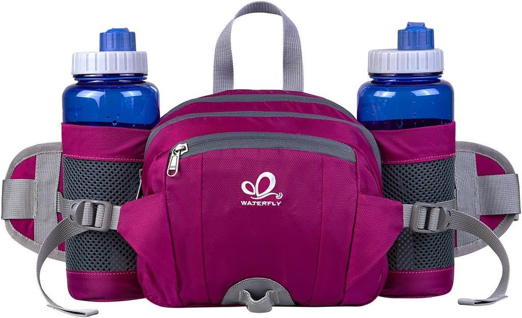 WATERFLY Fanny Pack Waist Bag: Fannie Pack 2 Water Bottle Holders Lumbar Belt Hiking Walking Running Jogging Camping Large Woman Man (Bottle Not Included)
