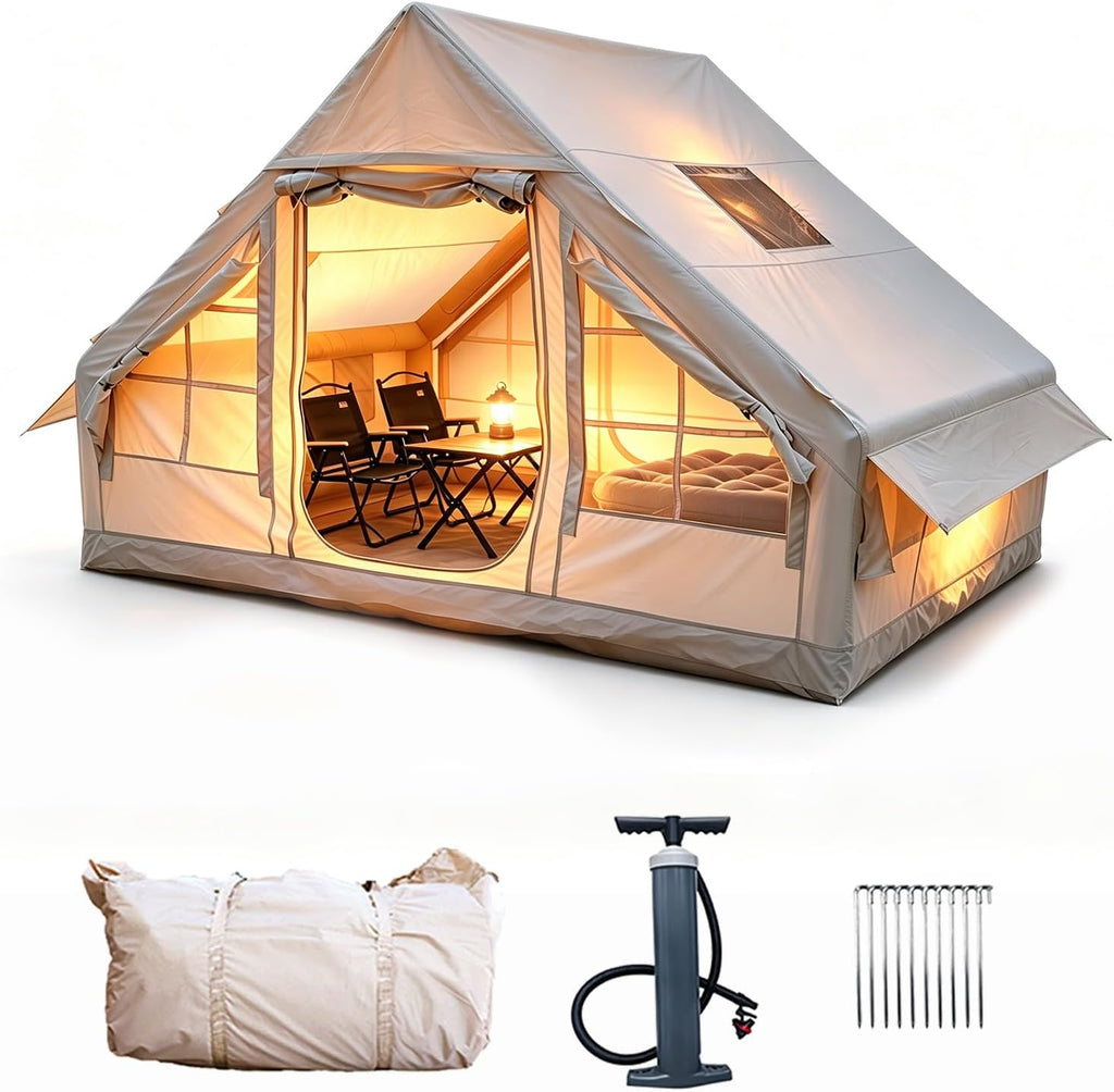 4-Person Inflatable Camping Glamping Tent, 9.8'x6.9' 6.6ft Height