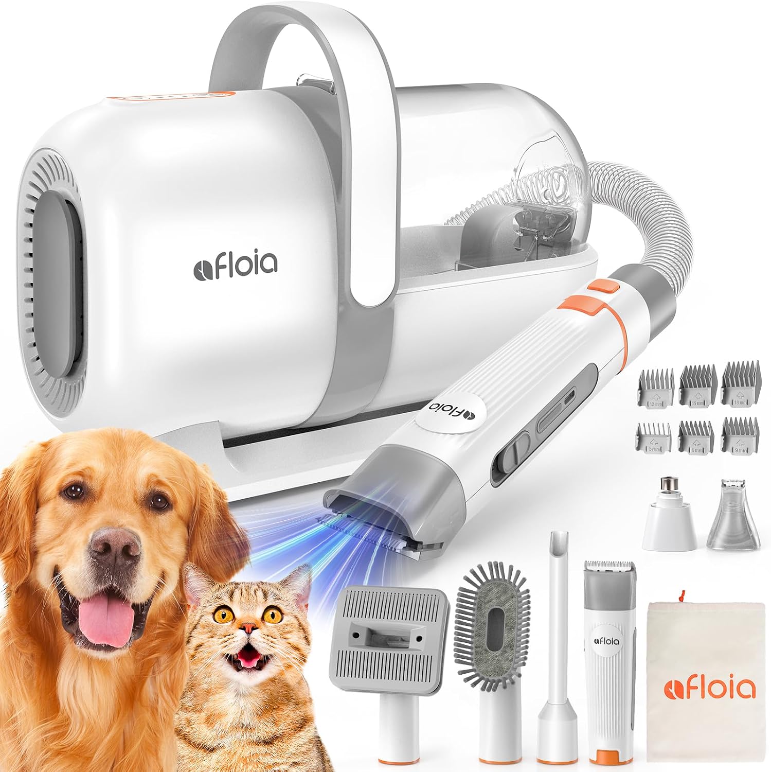 Afloia 6-in-1 Dog Grooming Vacuum Kit, Pet Clipper & Nail Grinder, White