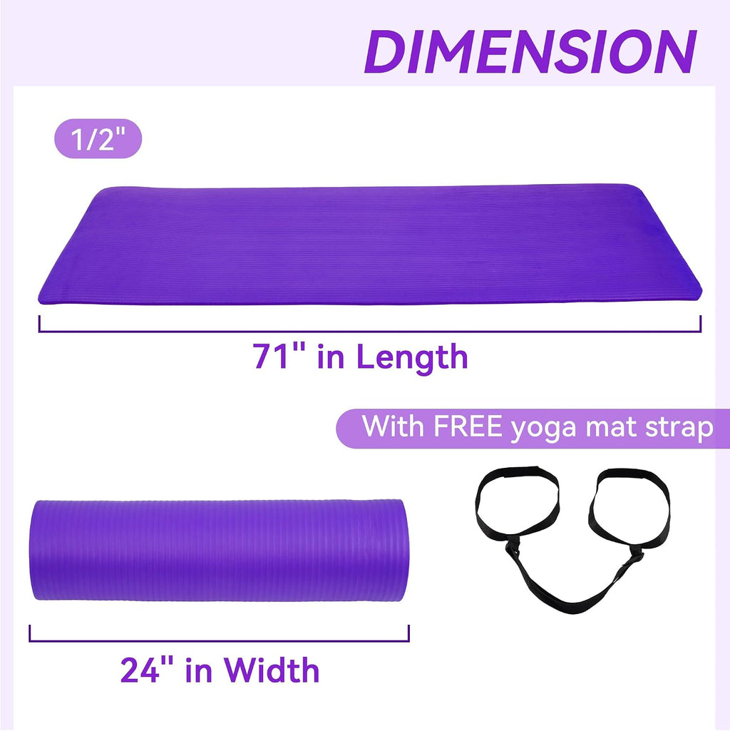 Fitvids 1/2-inch Thick High Density Exercise Yoga Mat with Carrying Strap