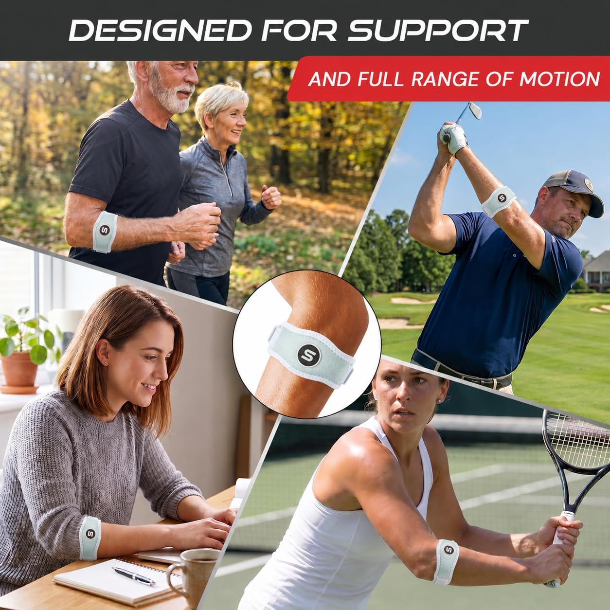 Sleeve Stars Tennis Elbow Brace for Men & Women, Elbow Brace for Tendonitis, Tennis Elbow Strap, Golfers Elbow Brace, Elbow Support Wrap for Tennis Elbow Relief, Fits 9"-23" (Single/Mint Green)