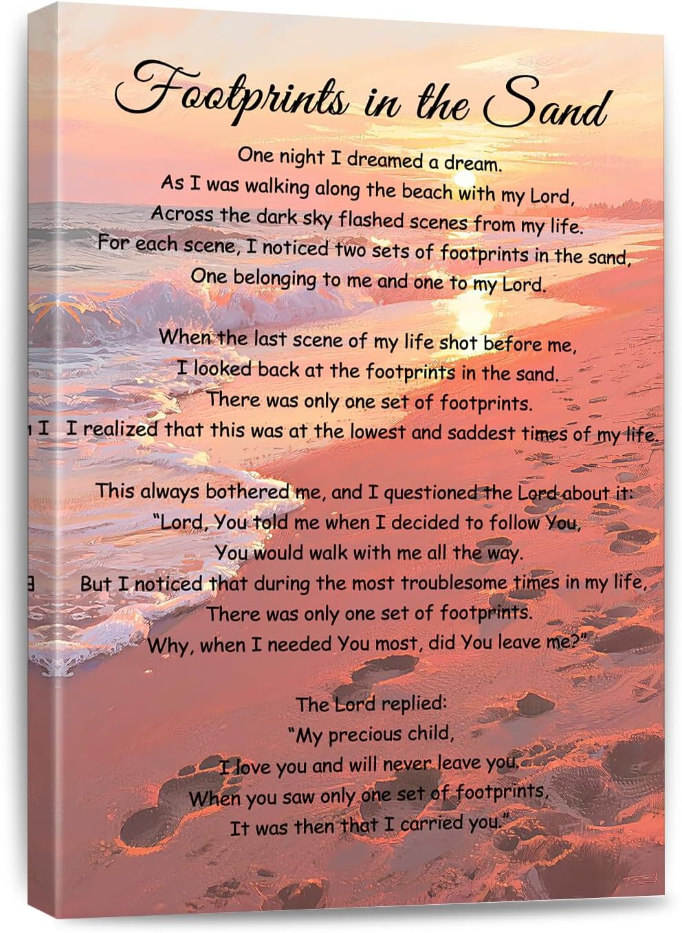Footprints In The Sand Wall Art Religious Poem Poster Jesus Christian Print Retro Canvas Motivational Quotes Painting Pictures Home Decor Framed 8 * 12 Inch