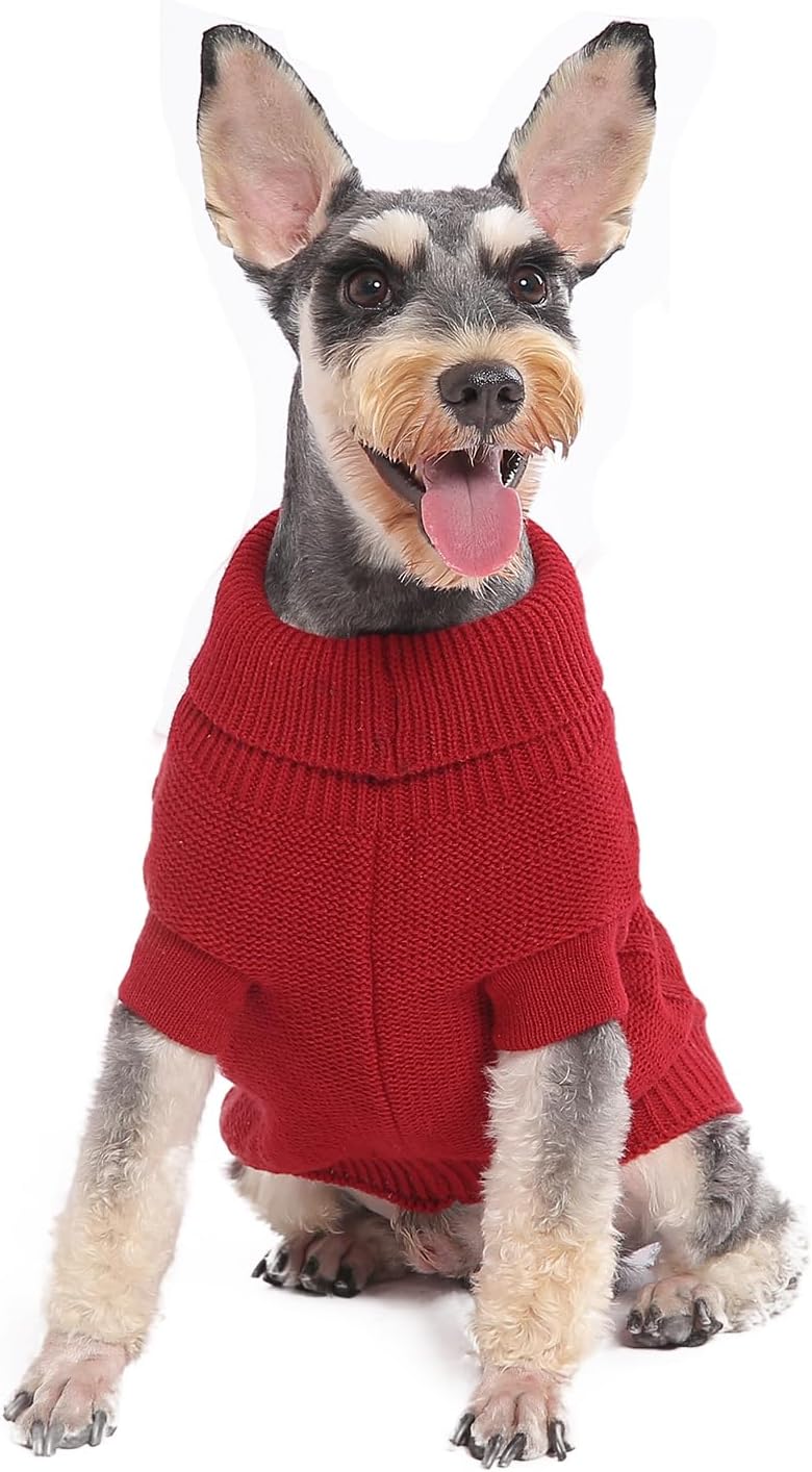 Small Dog Sweaters, Soft Knit Cold Weather Turtleneck Dog Clothes, Lightweight Warm Puppy Sweater for Chihuahua, Dachshund, Shih Tzu, Yorkie (Red, M)