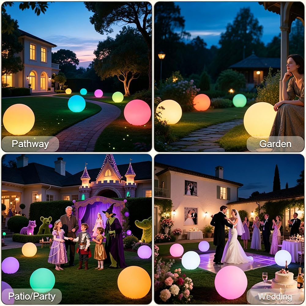 16 In Cordless LED Glowing Ball Light, LED Globe Orb Night Light w/Remote,16RGB Color Changing Waterproof Light Up Ball Rechargeable Indoor/Outdoor Mood Lamp for Nursery Garden Patio Party Bar Decor.