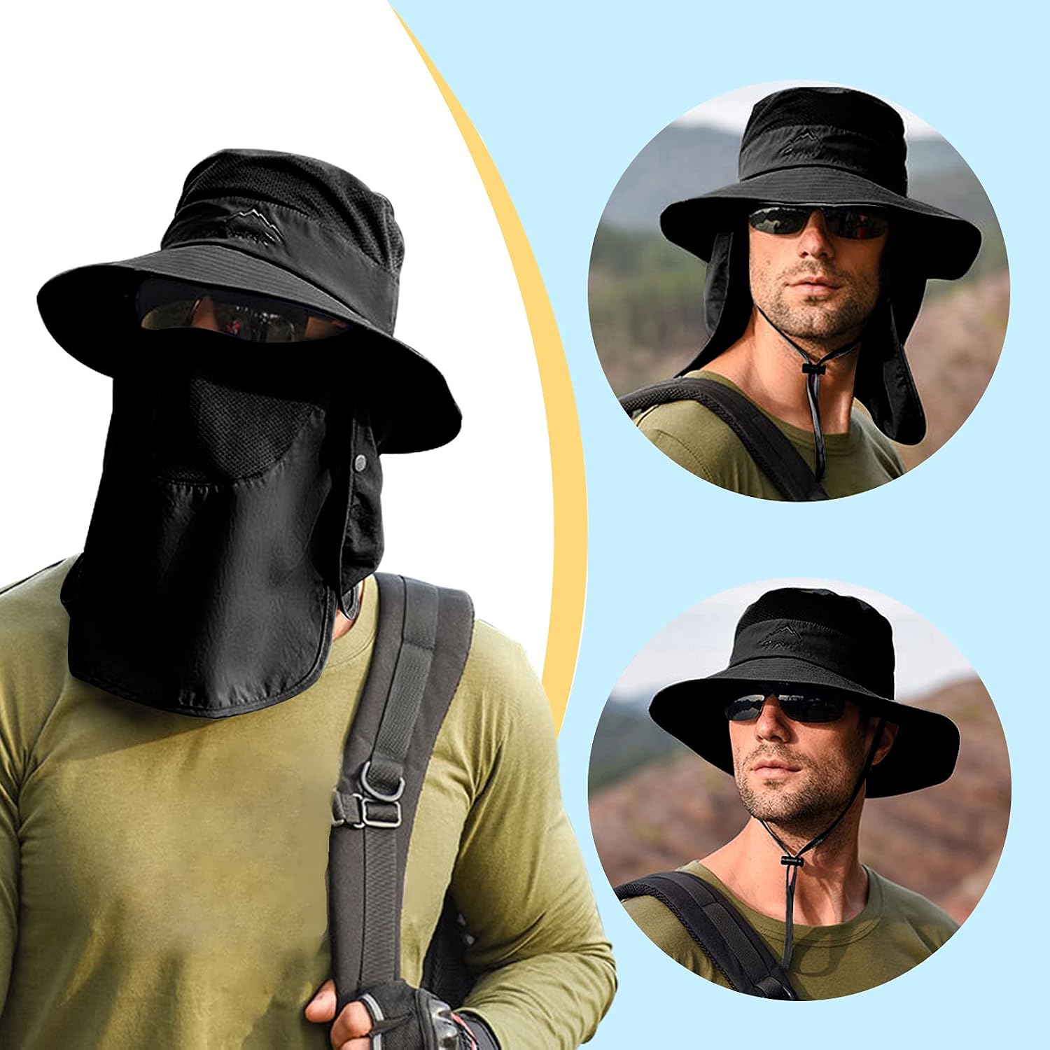 Fishing Hat for Men & Women, Sun Protection Hat with Face Cover & Neck Flap