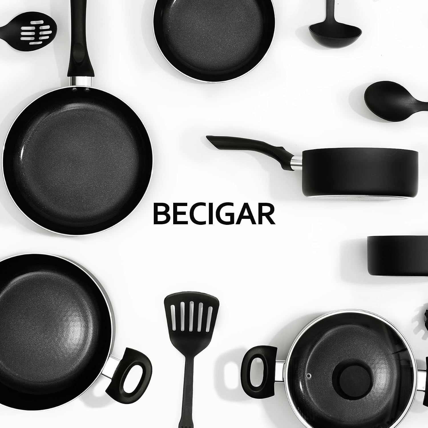 BECIGAR 8 Pcs Ceramic Pots and Pans Set