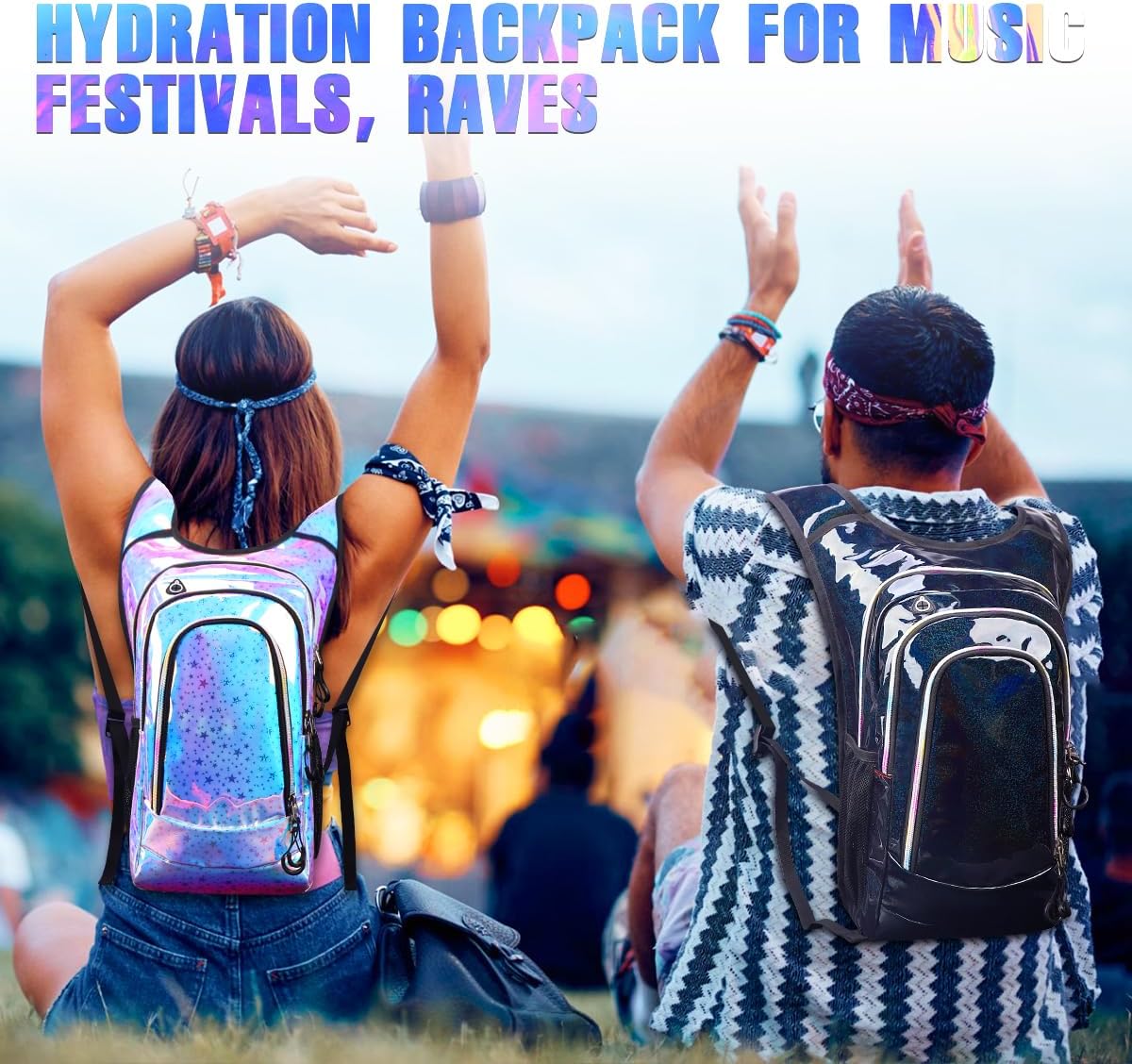 Hydration Backpack, Festival Rave Hydration Pack, Water Backpack with 2L Hydration Bladder, Rave Backpack Hydration Pack Hydropack Hydro for Hiking, Biking, Festivals, Raves