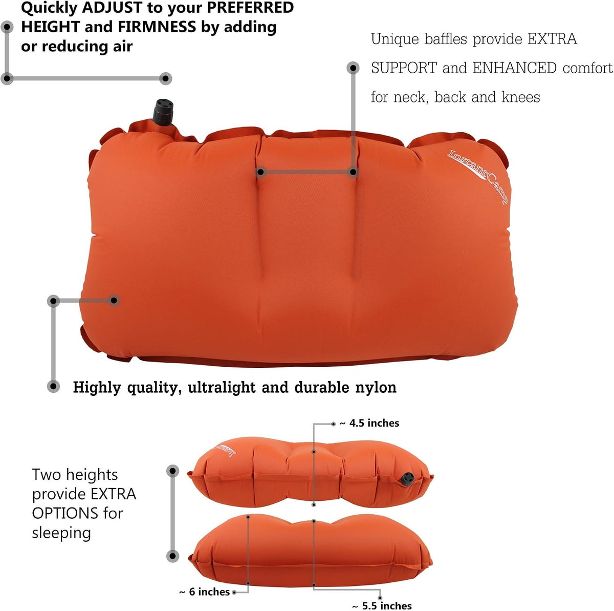 Ultralight Inflatable Backpacking Camping Pillow - Compact, Ergonomic, Durable for Lumbar Support, Camp, Traveling