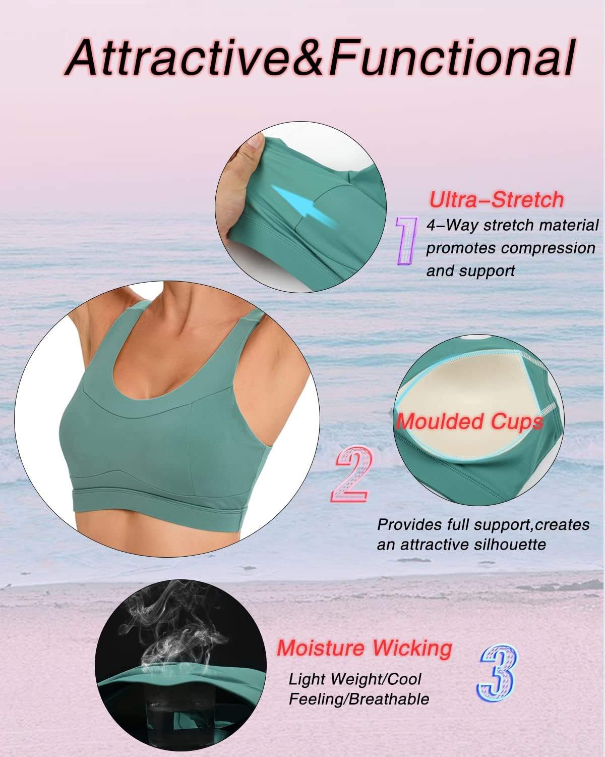 RUNNING GIRL High Impact Sports Bras for Women,Racerback Running Bra Workout Crop Tank Tops Longline Sports Bra Push up