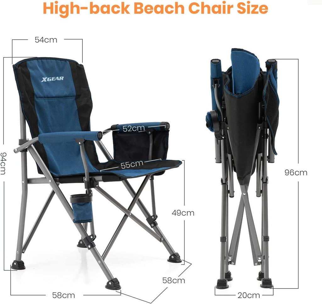 XGEAR 330LB Heavy Duty High Back Hard Arm Camping Chair with Cup Holder