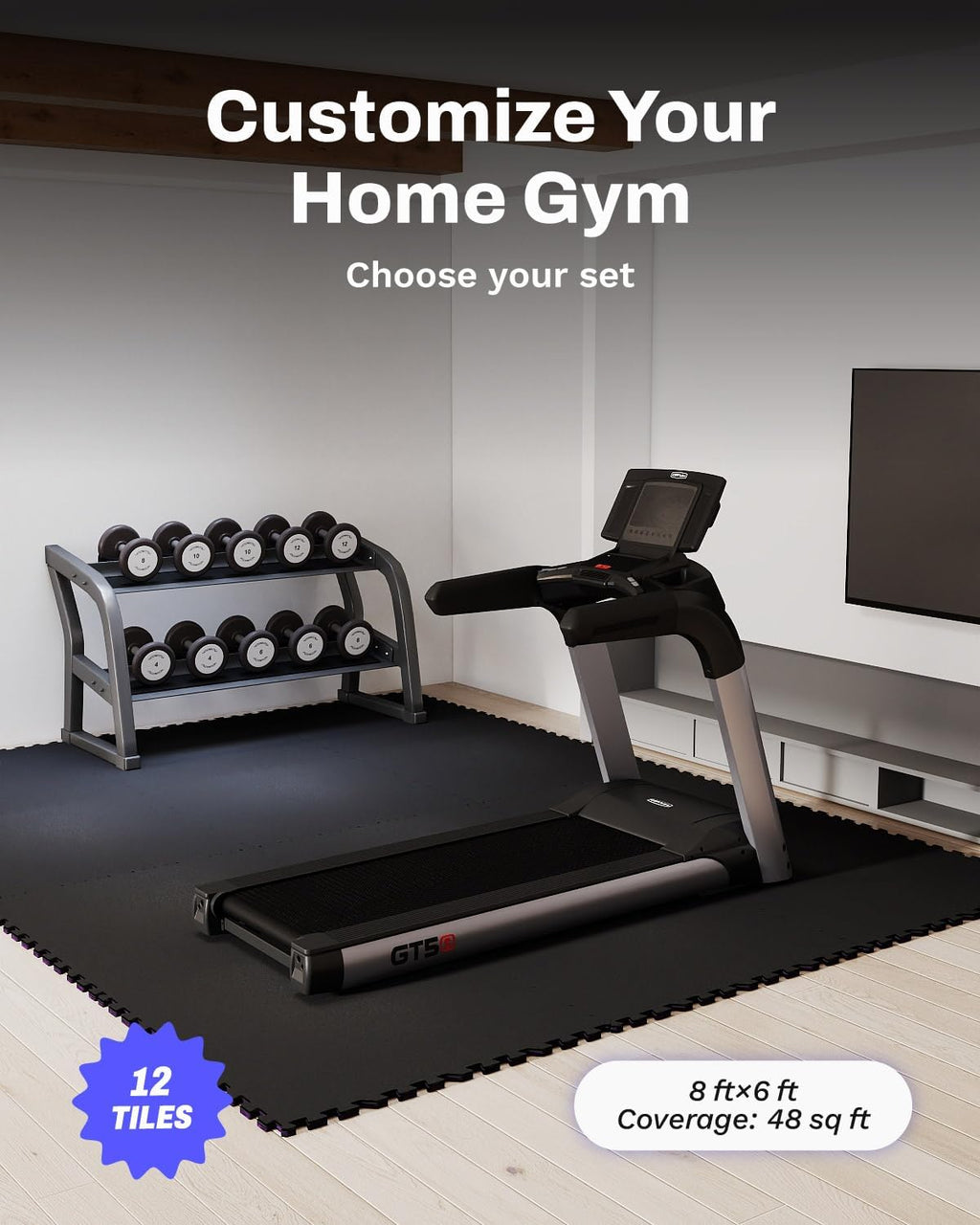 AIRHOP 0.79" Thick Gym Flooring for Home Gym, 48 Sq Ft Rubber Top Gym Mat