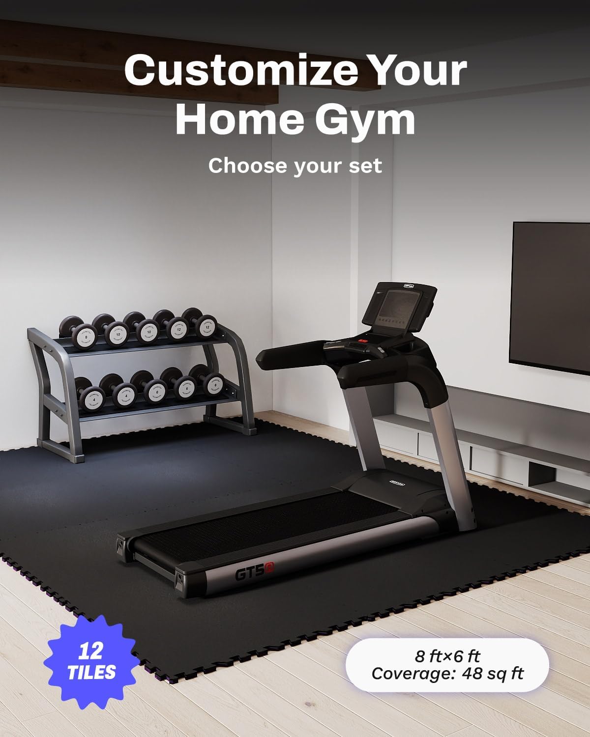 AIRHOP 0.79" Thick Gym Flooring for Home Gym, 48 Sq Ft Rubber Top Gym Mat