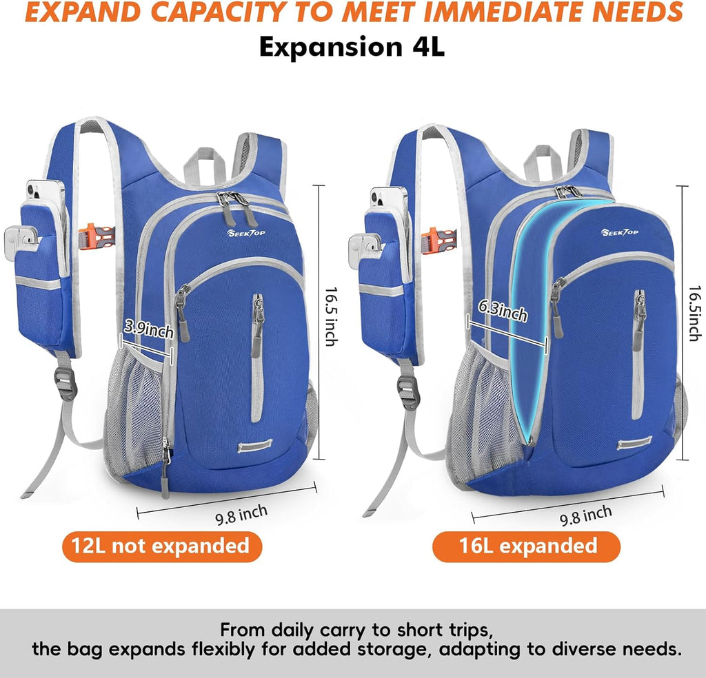 Seektop Small Hiking Backpack Expandable 12L-16L