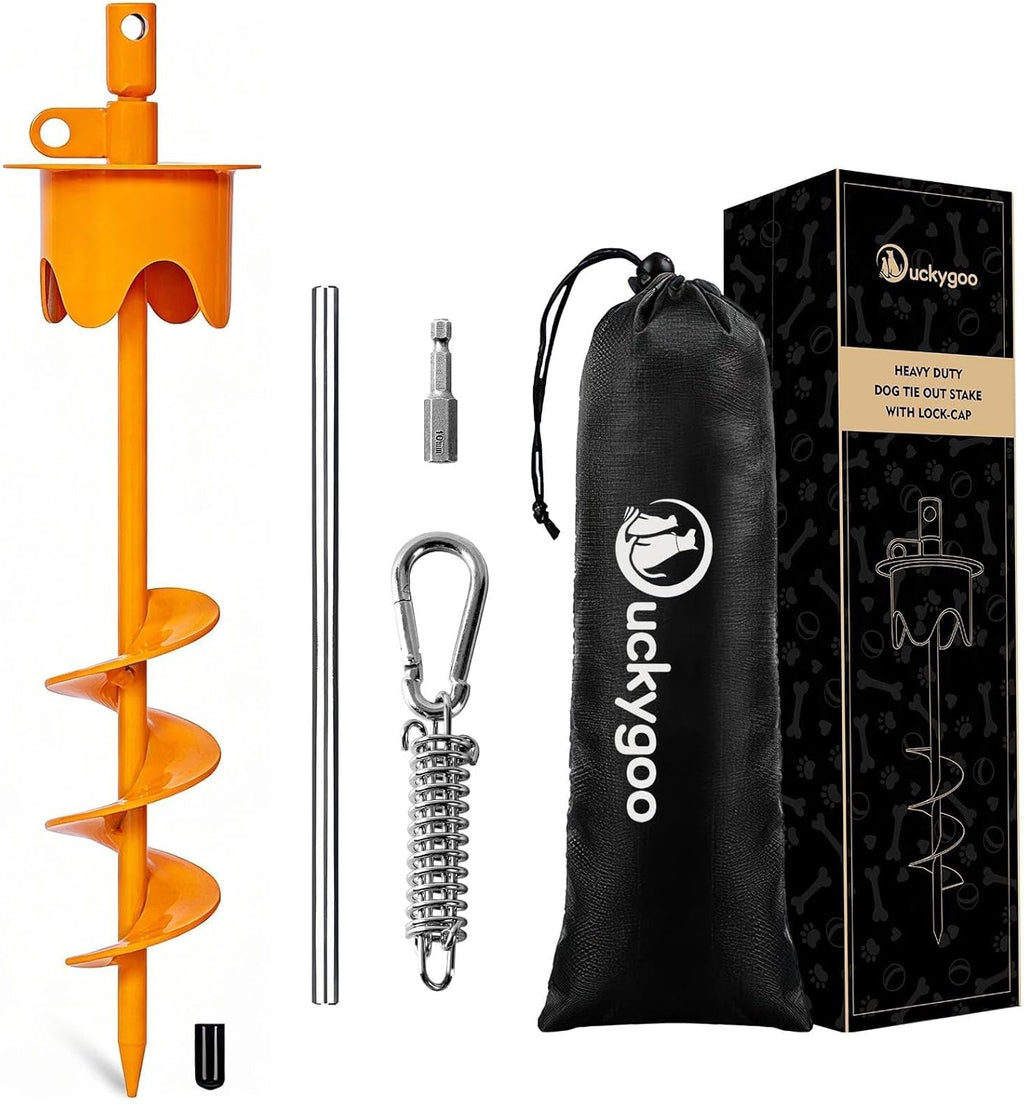 Dog Tie Out Stake with Lock-Cap,Heavy Duty Dog Stake for Outside